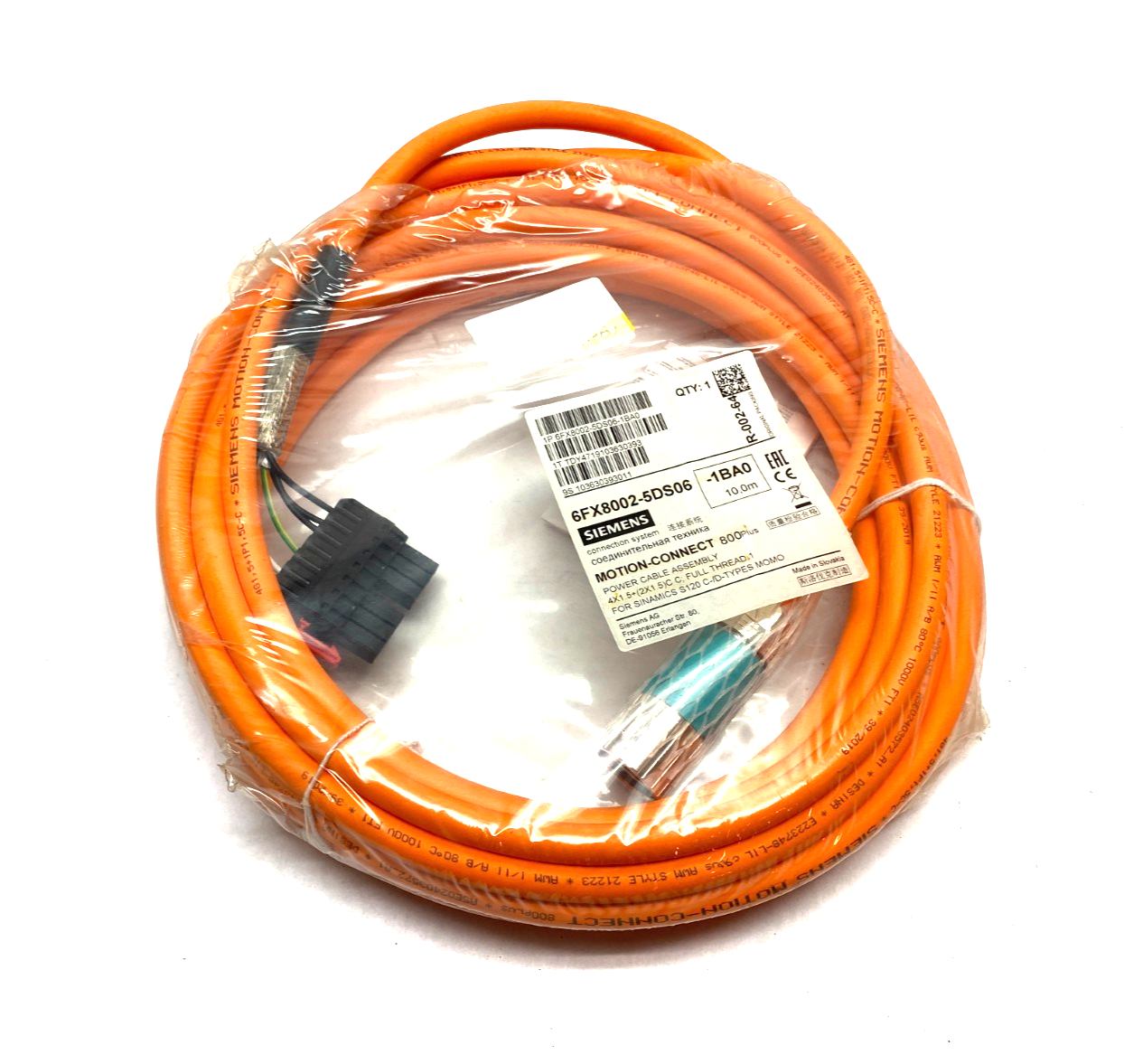 Siemens 6FX8002-5DS06-1BA0 MOTION-CONNECT Power Cable Assembly 10m 800Plus - Maverick Industrial Sales