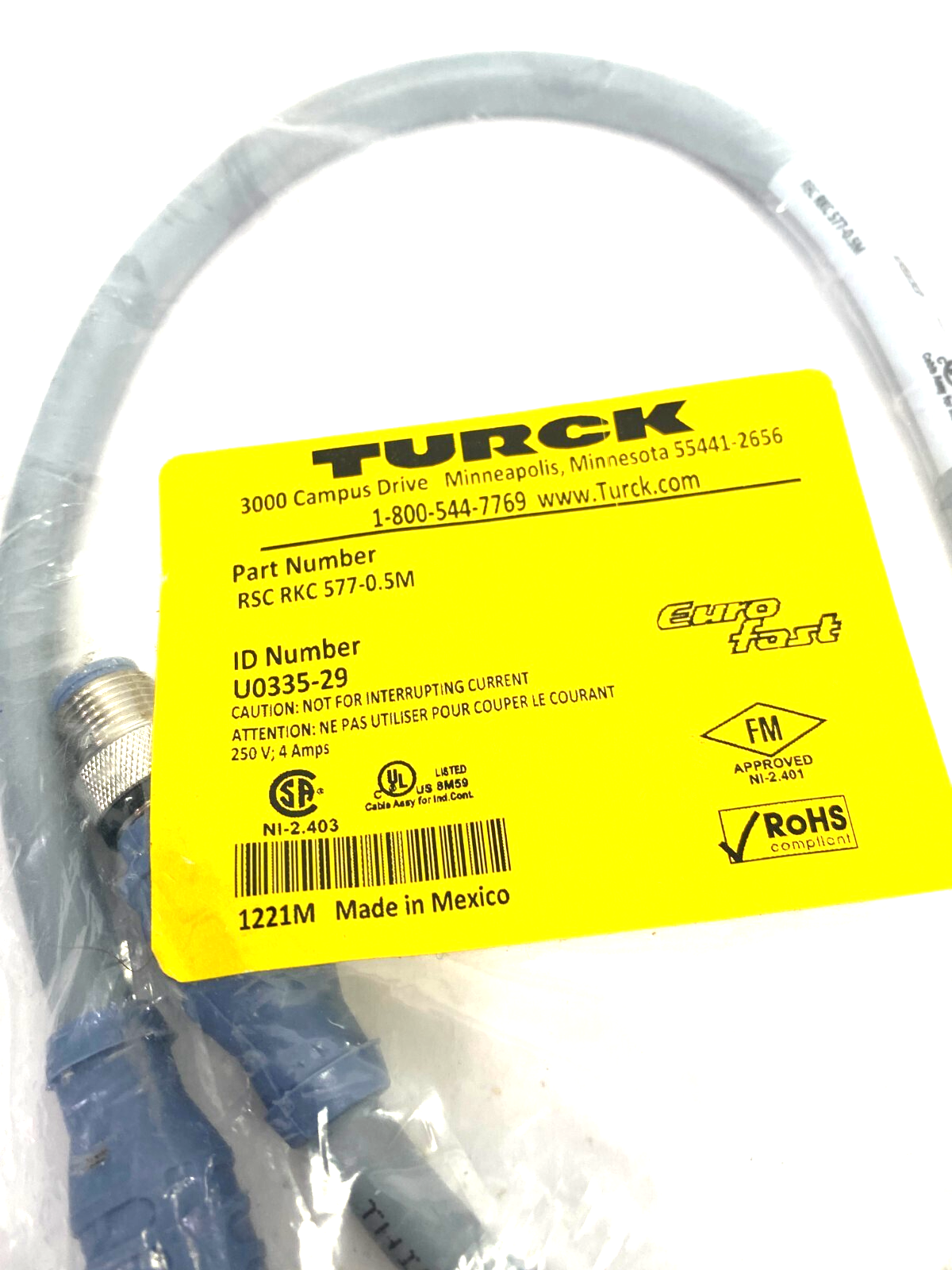 Turck RSC RKC 577-0.5M Eurofast Double Ended Cordset M12 5-Pin U0335-29 - Maverick Industrial Sales