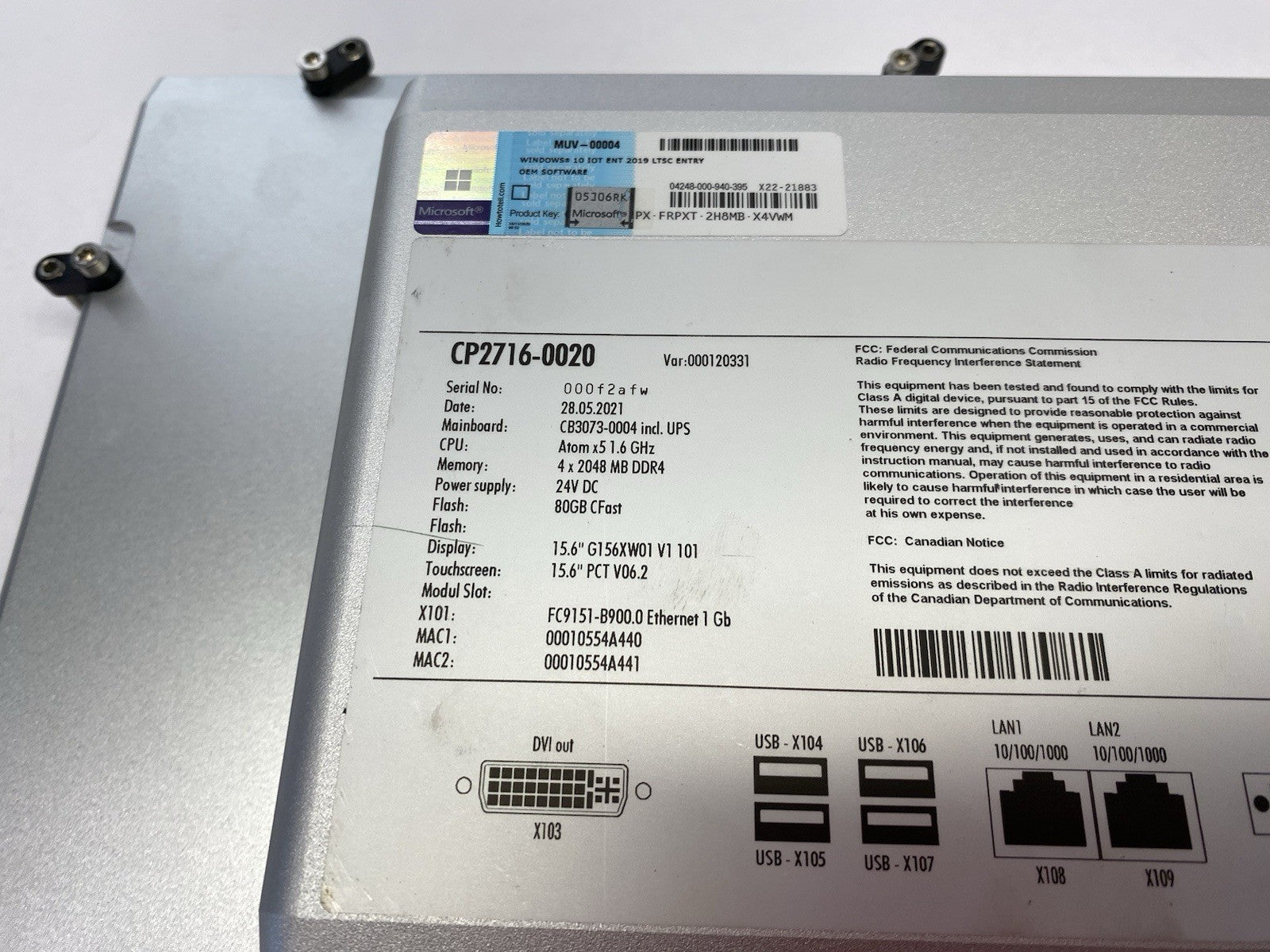 Beckhoff CP2716-0020 Fanless Multi-Touch Built-In Panel PC 15.6" Display 2 CFast - Maverick Industrial Sales