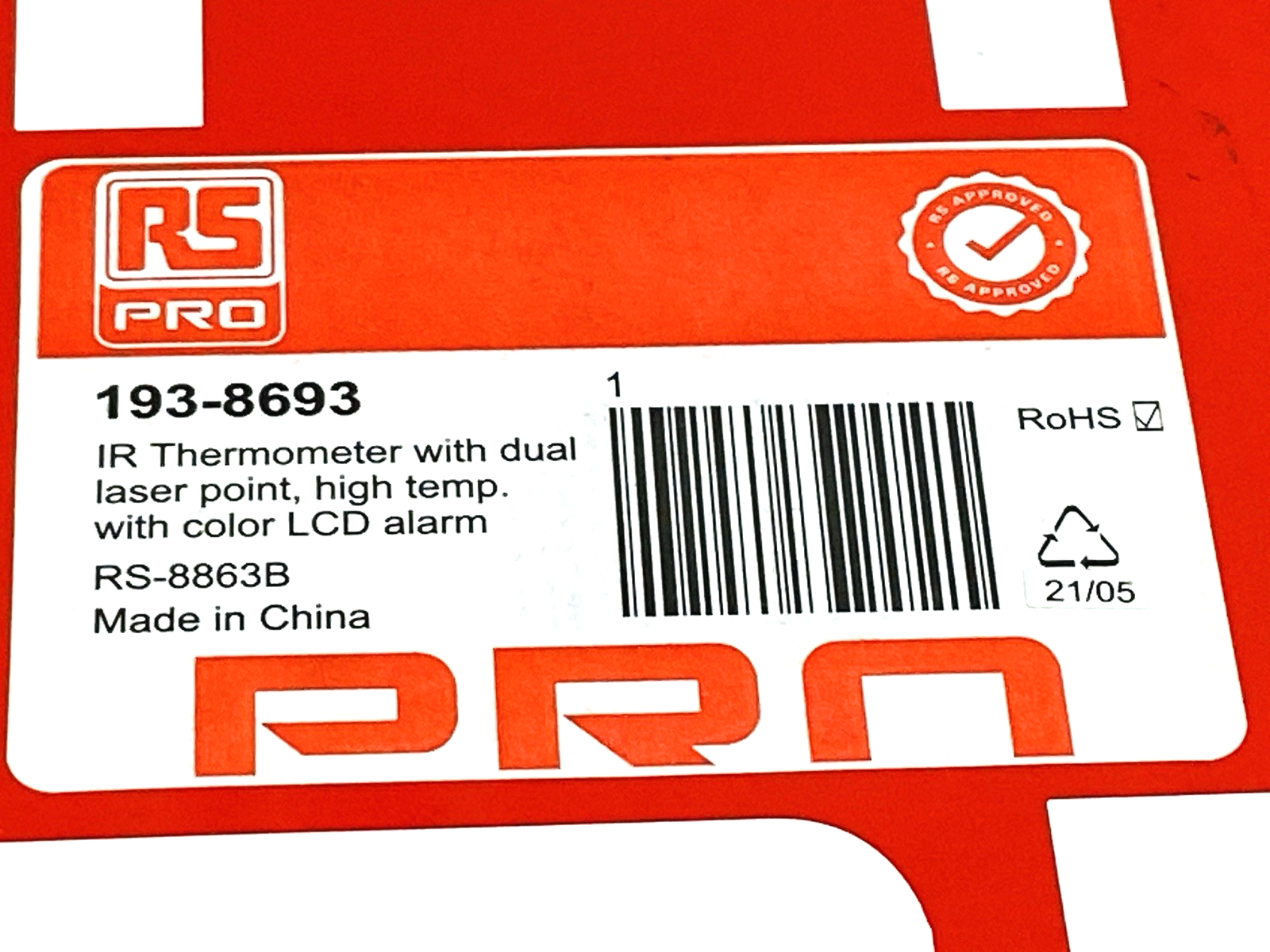 193-8693 | RS Pro Infrared Thermometer, Dual Laser Point -50 to 800°C RS-8863B - New – Open box - Maverick Industrial Sales