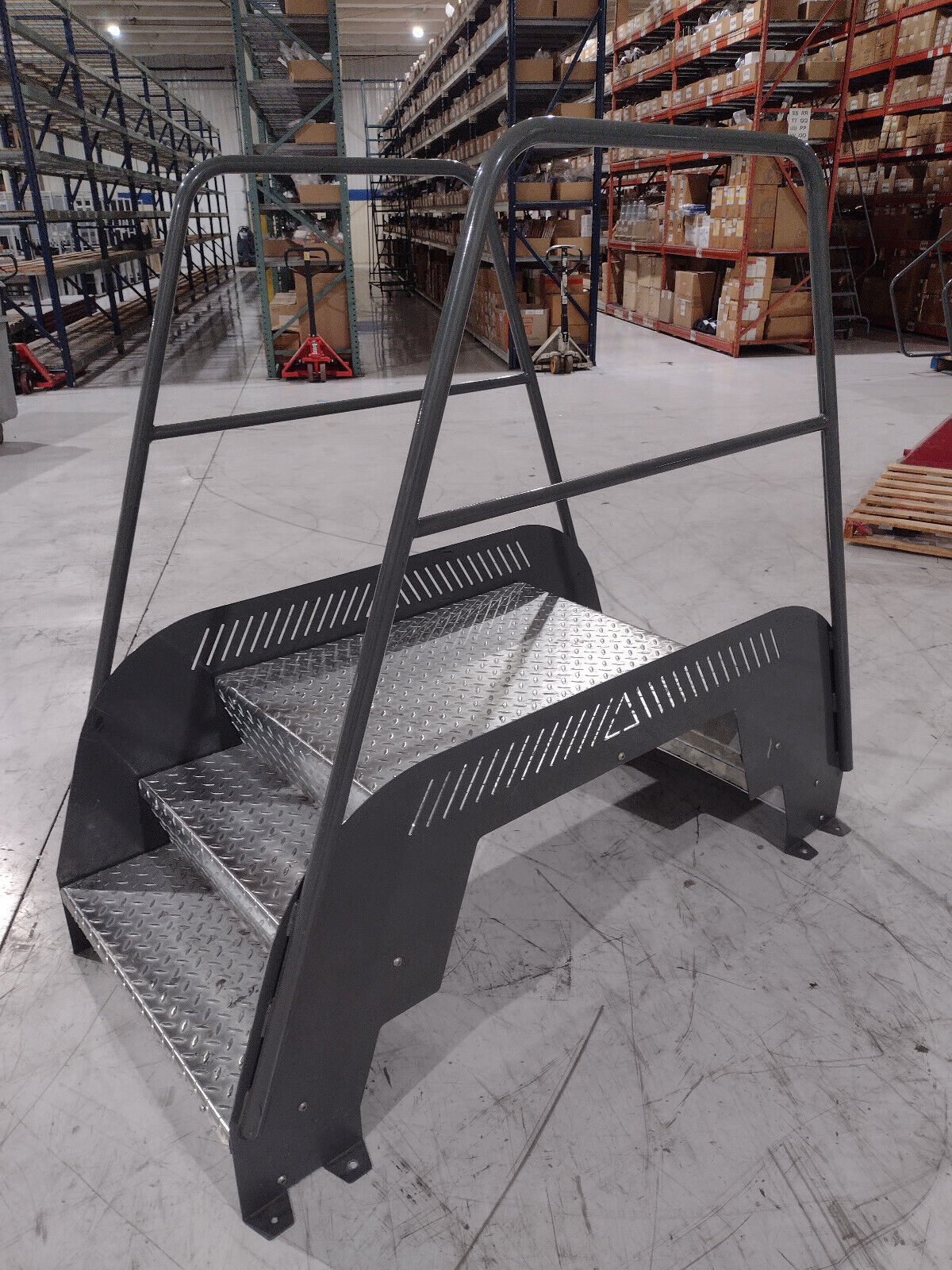 Industrial Steel Crossover Catwalk 68"L x 38"W x 63.5"H Diamond Plate Stairs - Maverick Industrial Sales