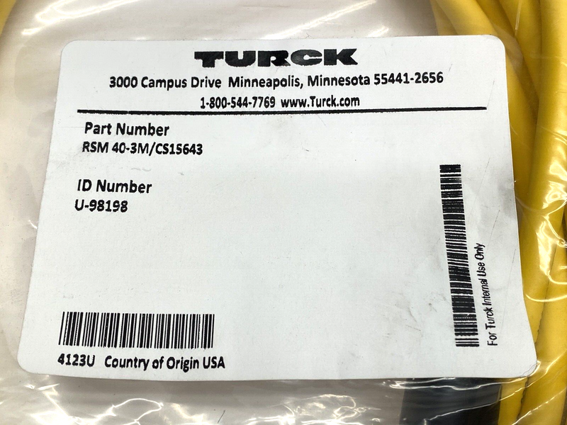 Turck RSM 40-3M/CS15643 Double-Ended Sensor Cordset U-98198 - Maverick Industrial Sales