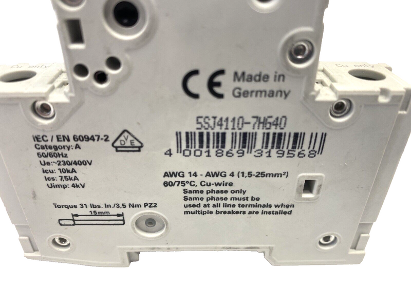 Siemens 5SJ4102-7HG40 Circuit Breaker One-Pole 2A - Maverick Industrial Sales