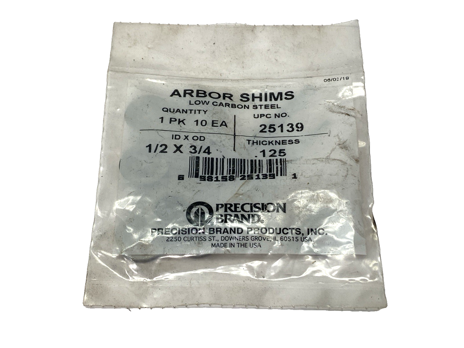 Precision Brand 25139 Arbor Shims 1/2" x 3/4" .125 Thickness PACKAGE OF 10 - Maverick Industrial Sales