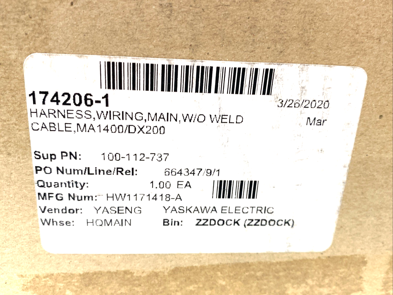 Yaskawa 174206-1 Wiring Harness, Main, W/O Weld Cable, MA1440/DX20, HW1171418-A - Maverick Industrial Sales