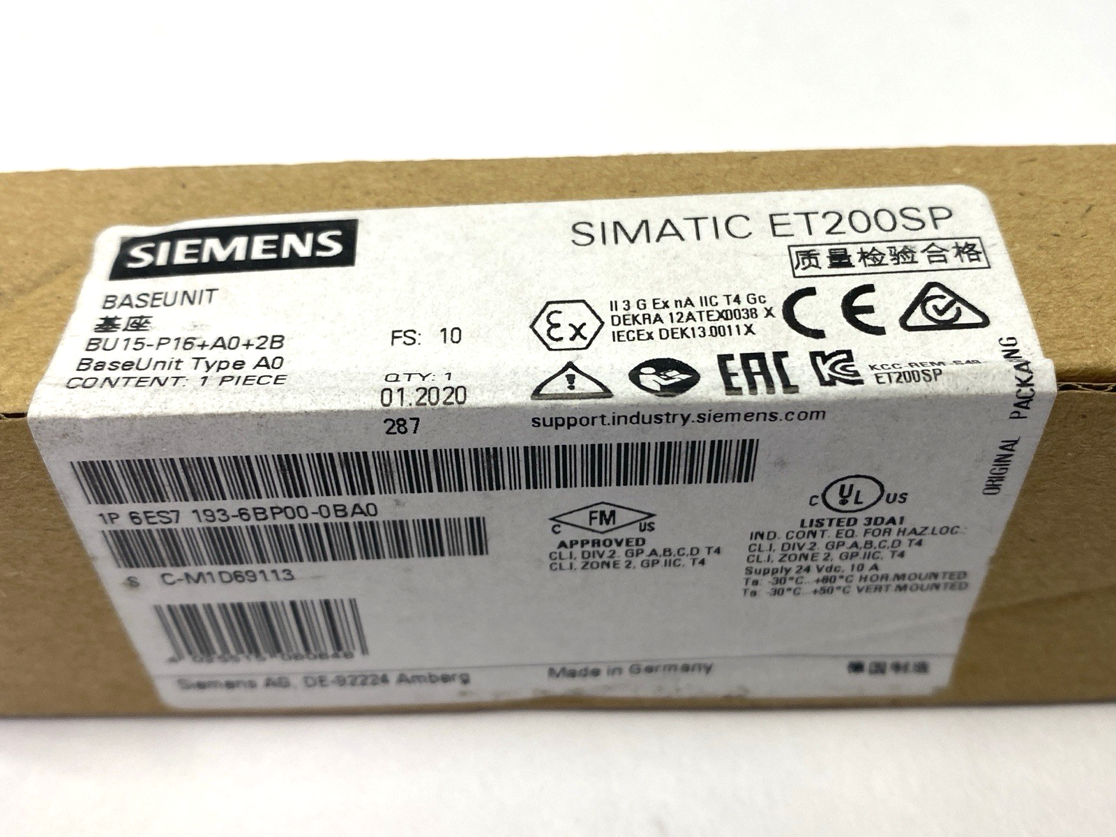 Siemens 6ES7 193-6BP00-0BA0 SIMATIC ET200SP Base Unit BU Type A0 - Maverick Industrial Sales