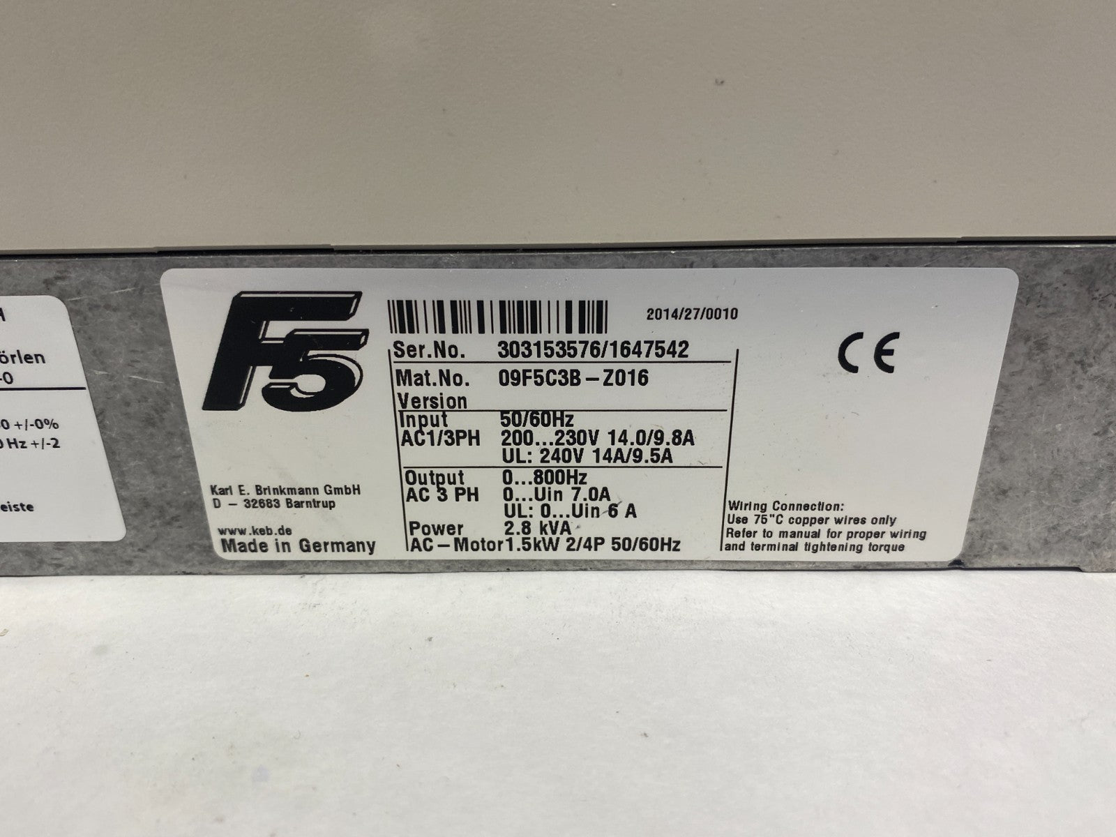 09F5C3B-Z016 | KEB Jager COMBIVERT Drive Controller FS03-03S07 - Used - Maverick Industrial Sales