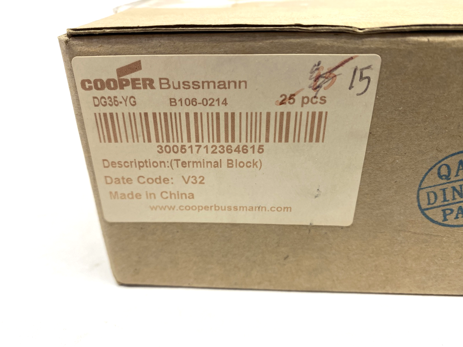 Cooper Bussmann DG36-YG Terminal Block PACKAGE OF 15 - Maverick Industrial Sales