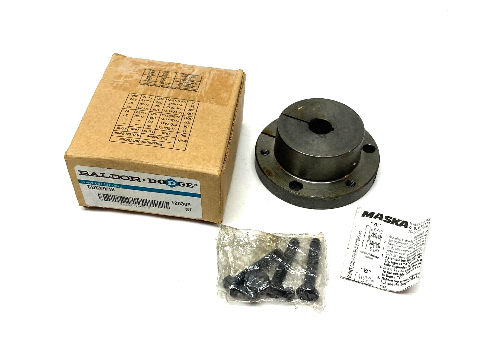 120389, SDSX9/16 | Baldor Dodge 120389 Heavy Duty MASKA Bushing SDSX9/16 - New – Open Box - Maverick Industrial Sales