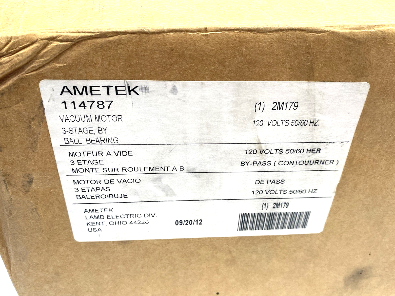 114787 | Ametek Lamb Vacuum Blower Motor, 3-Stage, 120V 50/60Hz 2M179 - New – Open box - Maverick Industrial Sales