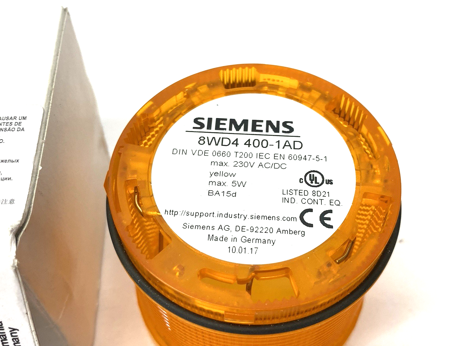 Siemens 8WD4400-1AD Continuous Light Element, 70mm Yellow, 12-230V AC/DC - Maverick Industrial Sales