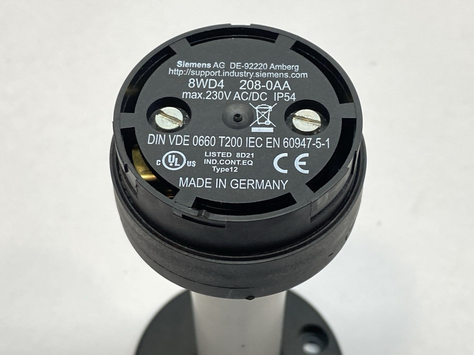 8WD4 208-0AA | Siemens 8WD4208-0AA Stack Light Element Base Module 50mm Black w/ 4" Pole - Used - Maverick Industrial Sales