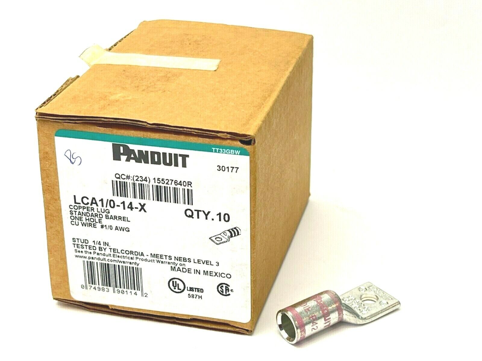 Panduit LCA1/0-14-X Copper Lug Standard Barrel One Hole #1/0 AWG BOX OF 10 - Maverick Industrial Sales