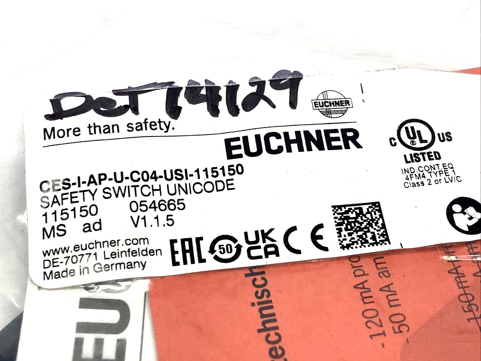 Euchner CES-I-AP-U-C04-USI-115150 Non-Contact Safety Switch 115150 - Maverick Industrial Sales