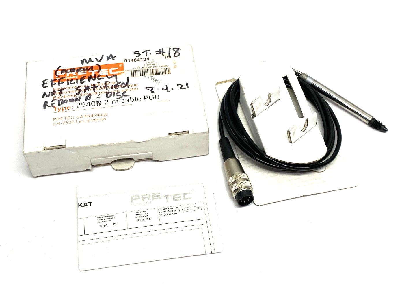 2940A | Pretec Electronic Measuring Probe, 4.2mm Overall Travel, ±2 mm Measuring - New – Open box - Maverick Industrial Sales