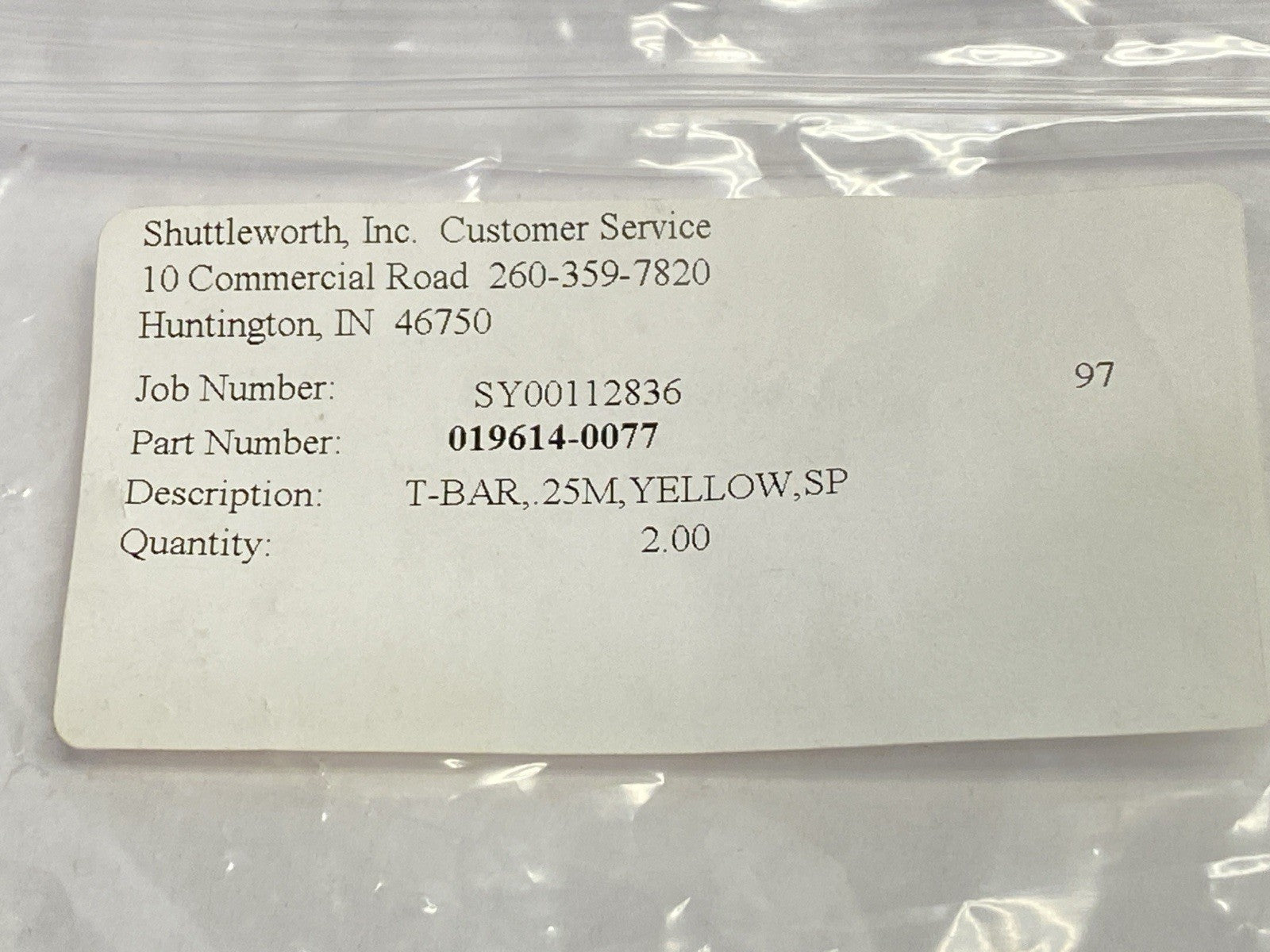 019614-0077 | Shuttleworth T-Bar 0.25M Yellow LOT OF 2 - New – Open box - Maverick Industrial Sales
