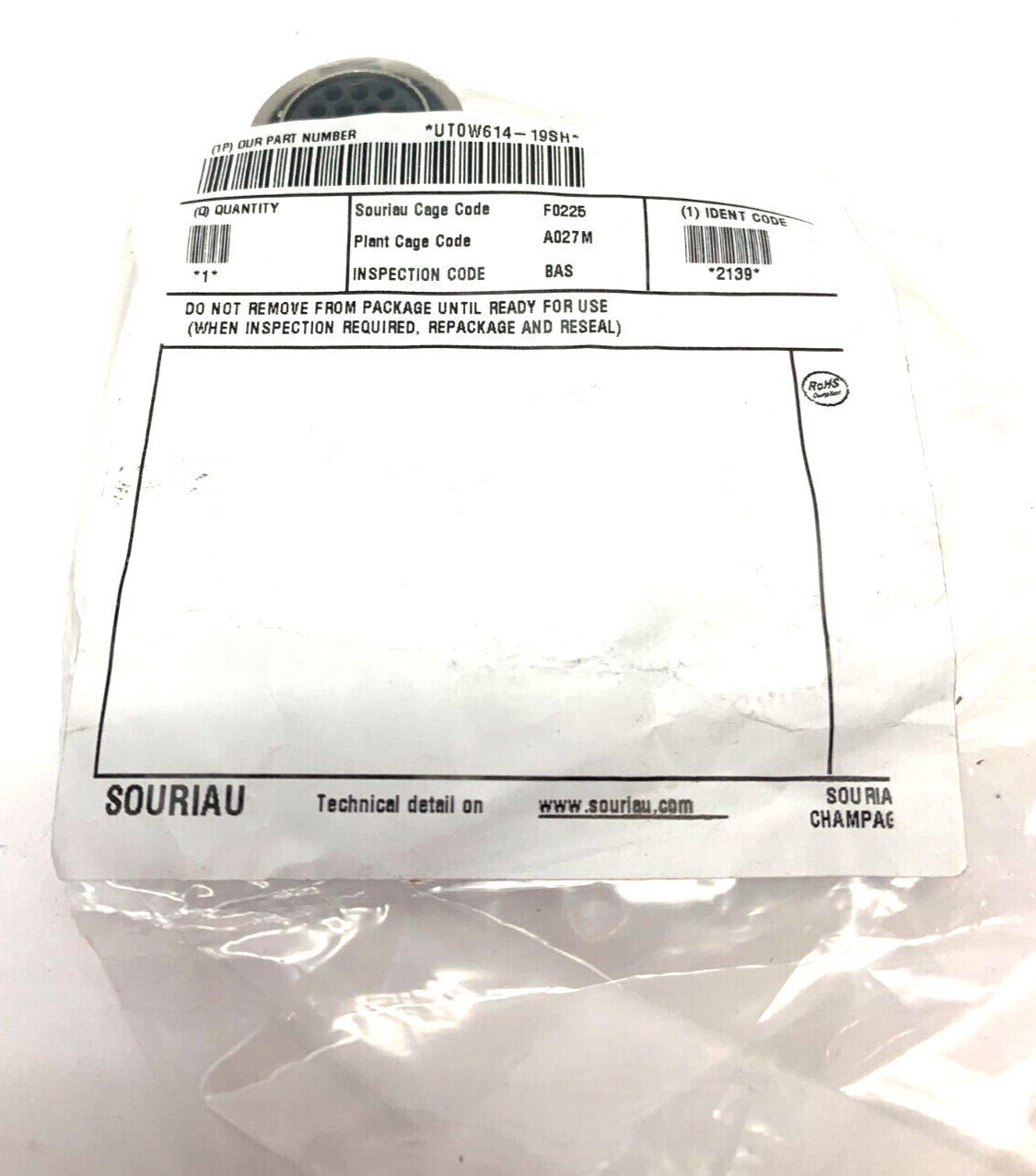 Souriau UT0W614-19SH Circular Connection Plug Housing - Maverick Industrial Sales