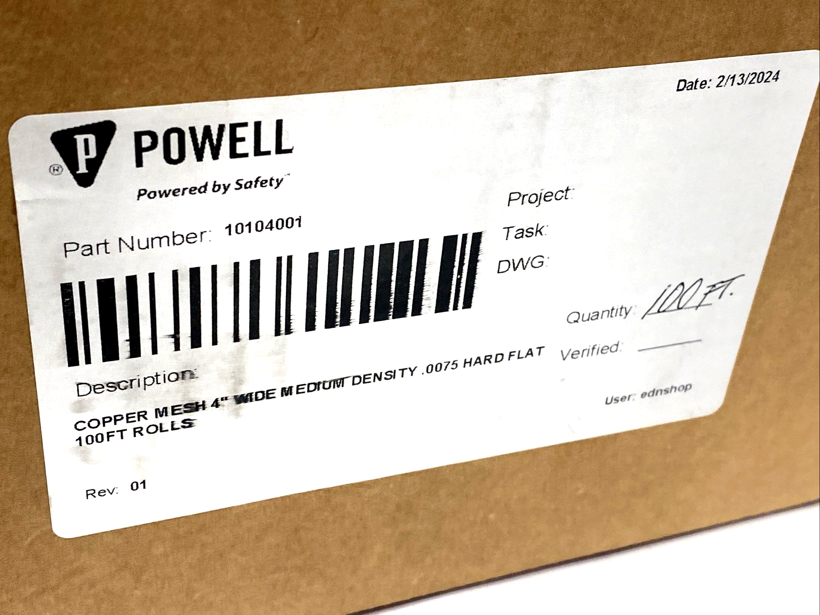 Powell 10104001 Copper Mesh 4" Wide Medium Density 0.0075" Hard Flat 100FT ROLL - Maverick Industrial Sales