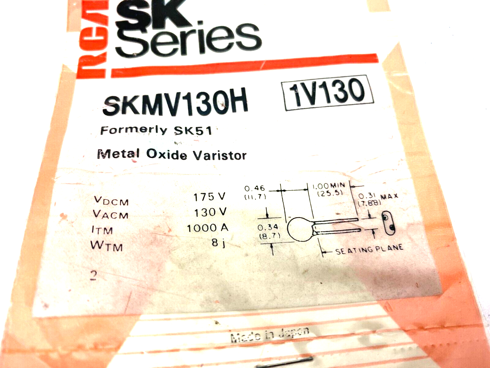 RCA Quement SKMV130H Formerly SK51 Metal Oxide Varistor SK Series 1V130 LOT OF 3 - Maverick Industrial Sales
