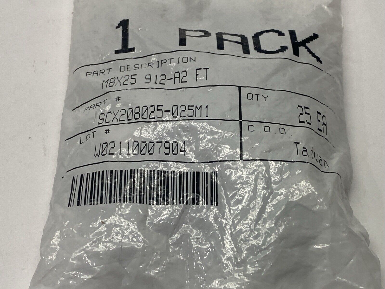 SCX208025-025M1 Socket Head Cap Screws M8X25 912-A2 FT PKG OF 25 - Maverick Industrial Sales