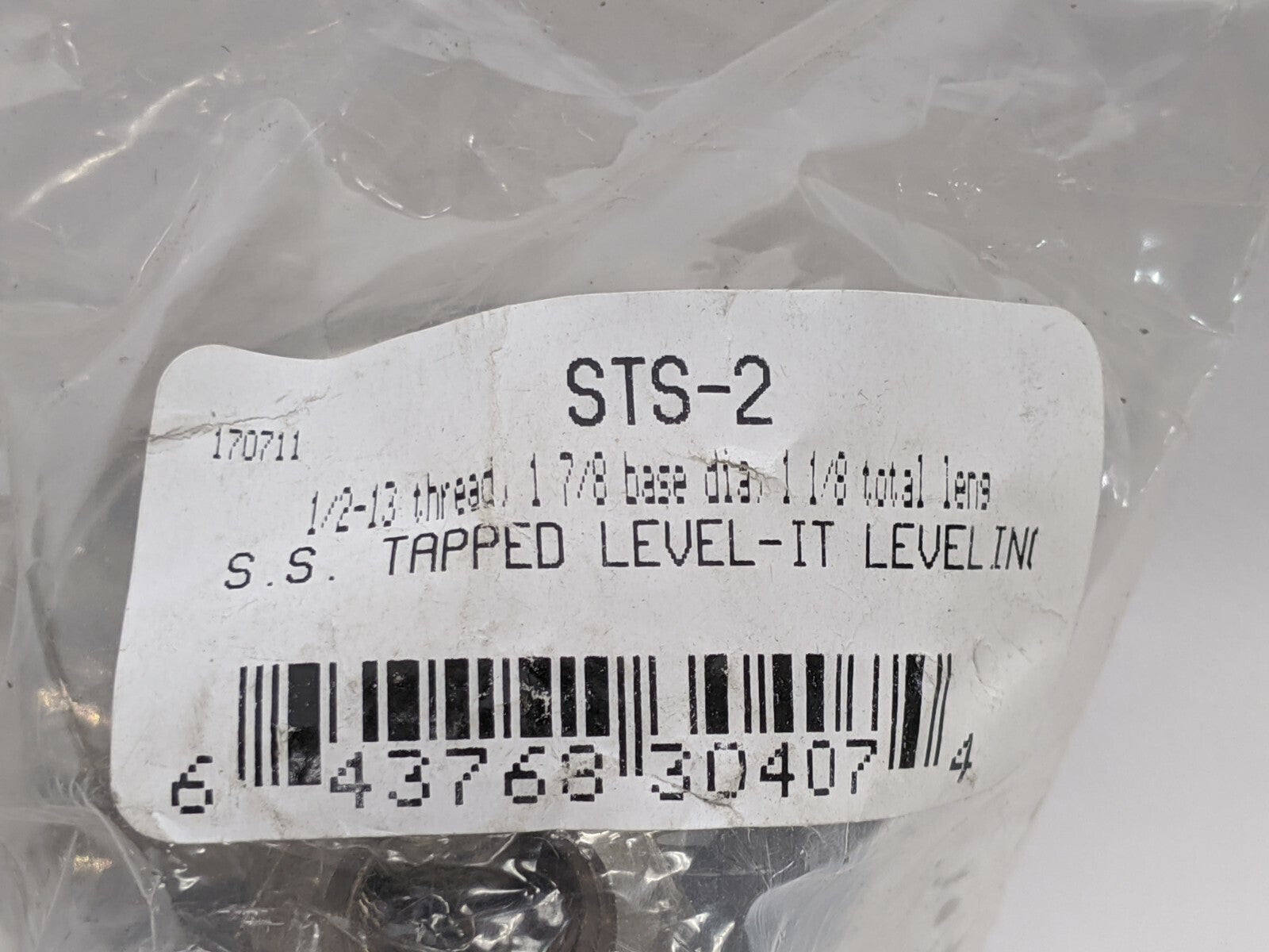 STS-2 | S & W Level-It SS Tapped 1/2-13 Thread, 1-7/8” Base Dia., 1-1/8” L - New - Maverick Industrial Sales
