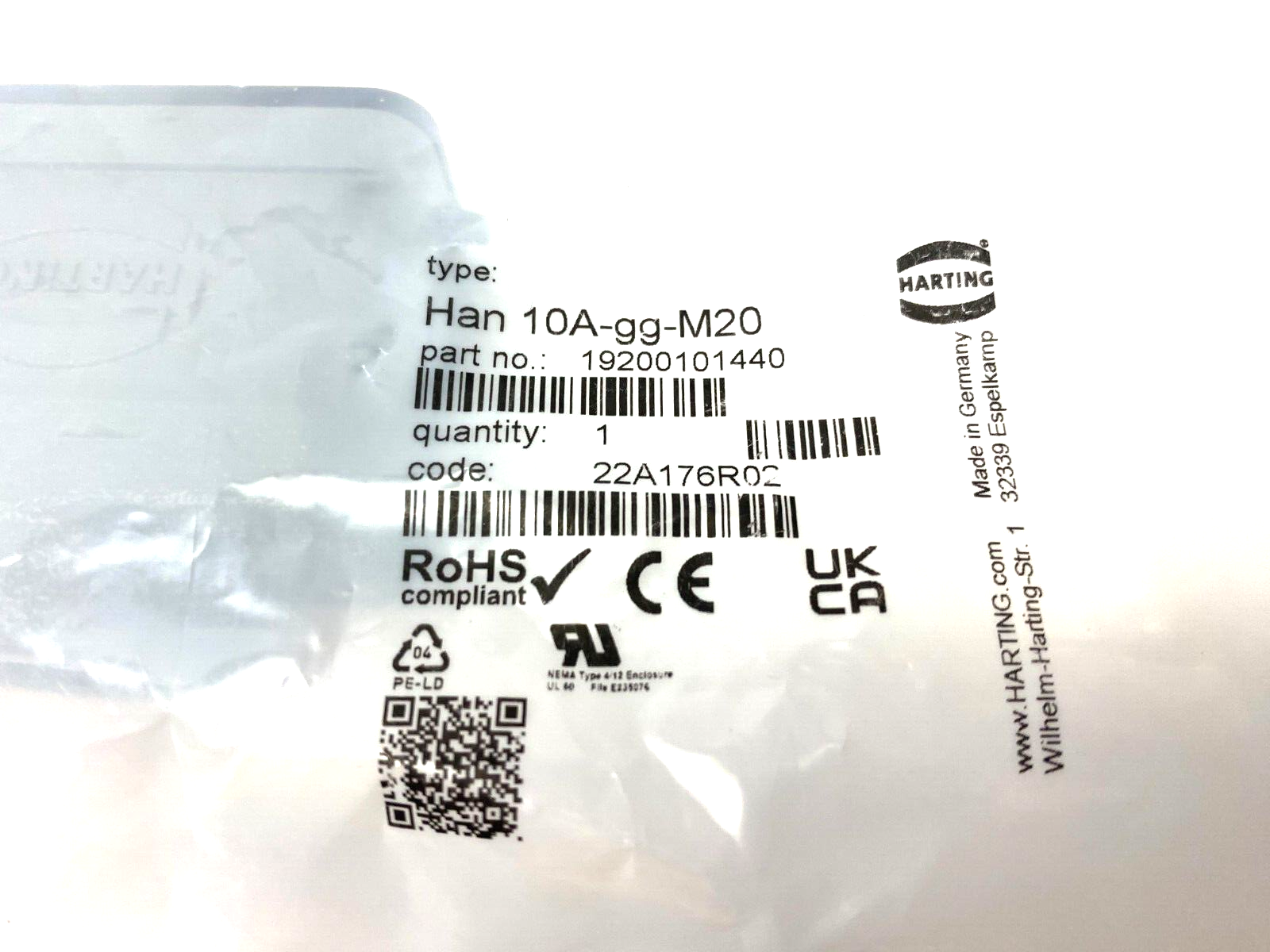 Harting 19200101440 Heavy Duty Hood Top Entry Connector, Han A, M20 - Maverick Industrial Sales