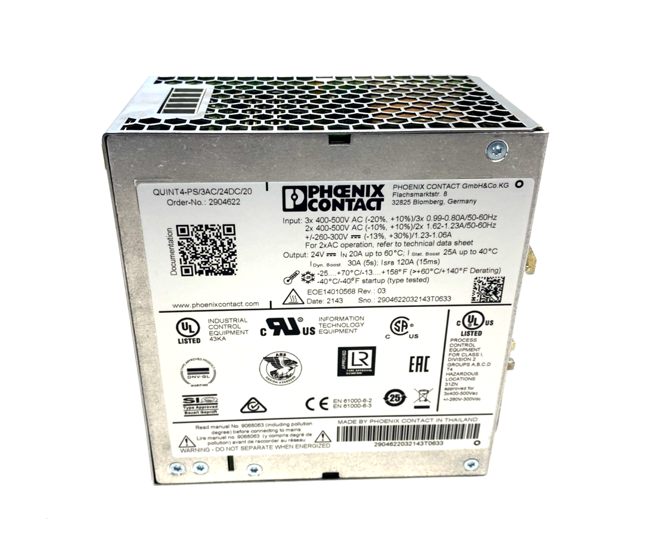 Phoenix Contact QUINT4-PS/3AC/24DC/20 Power Supply 2904622 - Maverick Industrial Sales