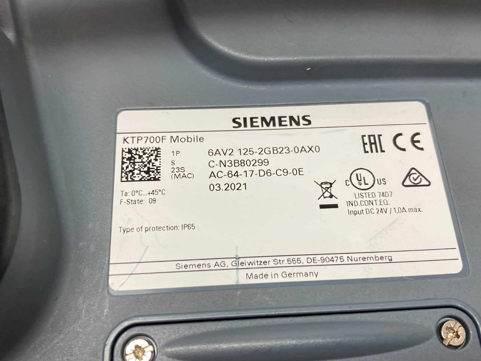 6AV2125-2GB23-0AX0 | Siemens SIMATIC HMI KTP700F Mobile BURN HOLE THROUGH BUTTON - Used - Maverick Industrial Sales