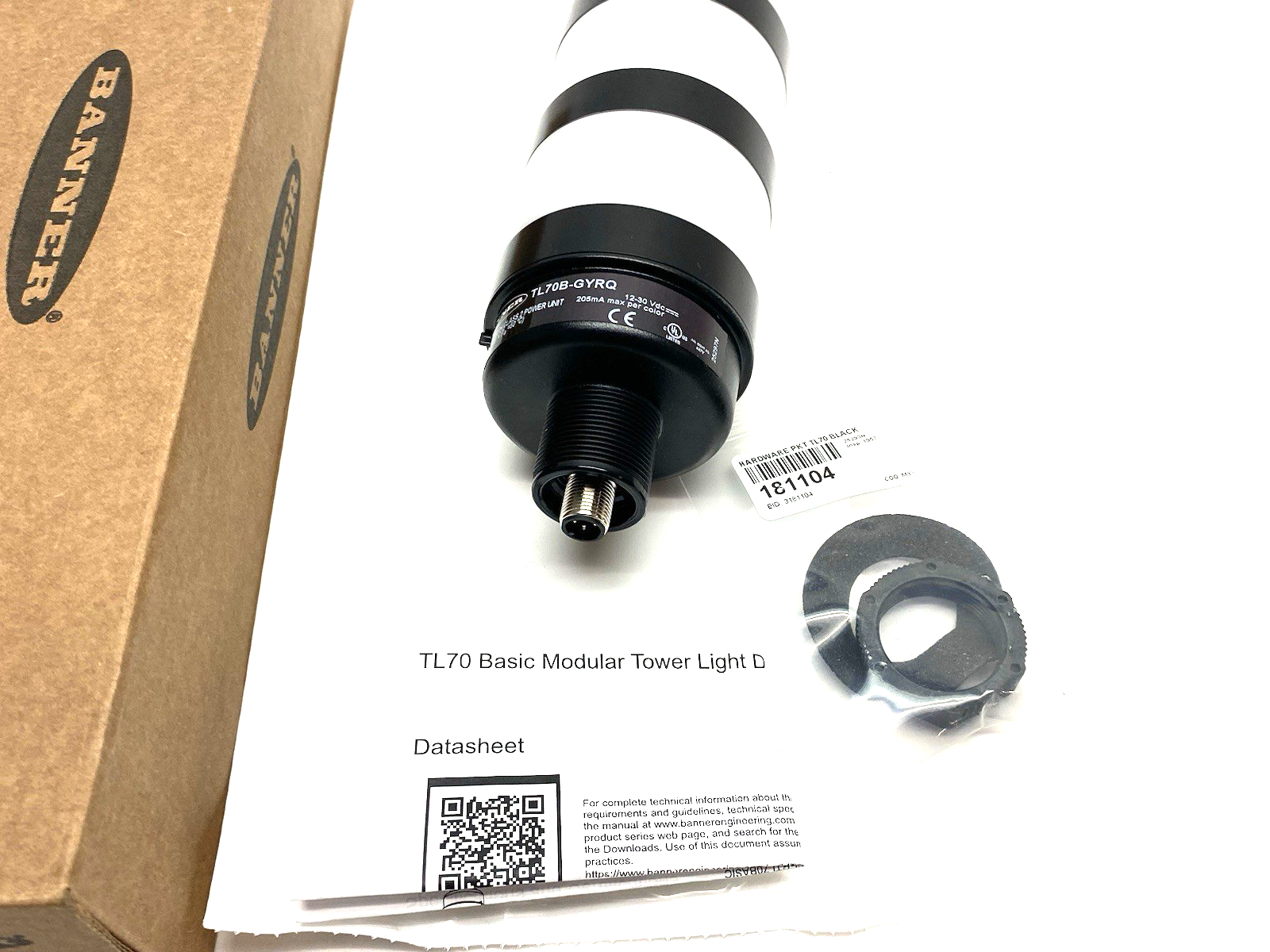 TL70B-GYRQ | Banner 70mm Basic Tower Light, 3-Color Indicator, Black House 814501 - New – Open box - Maverick Industrial Sales