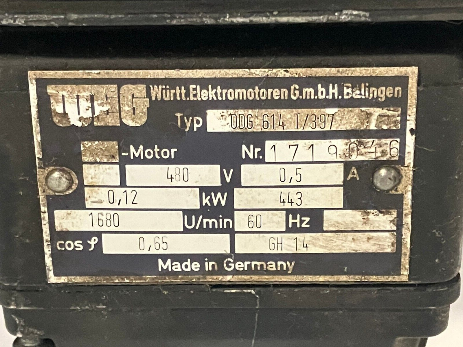 WEG ODG 614 T/397 Motor 3842218271 480V 0.5A 3PH 1680 RPM - Maverick Industrial Sales