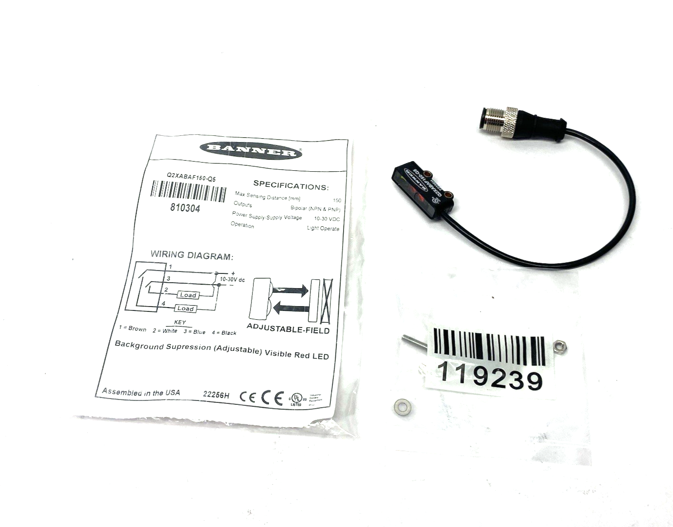 Banner Q2XABAF150-Q5 Adjustable Field Sensor Output: LO (Light Operate) 810304 - Maverick Industrial Sales