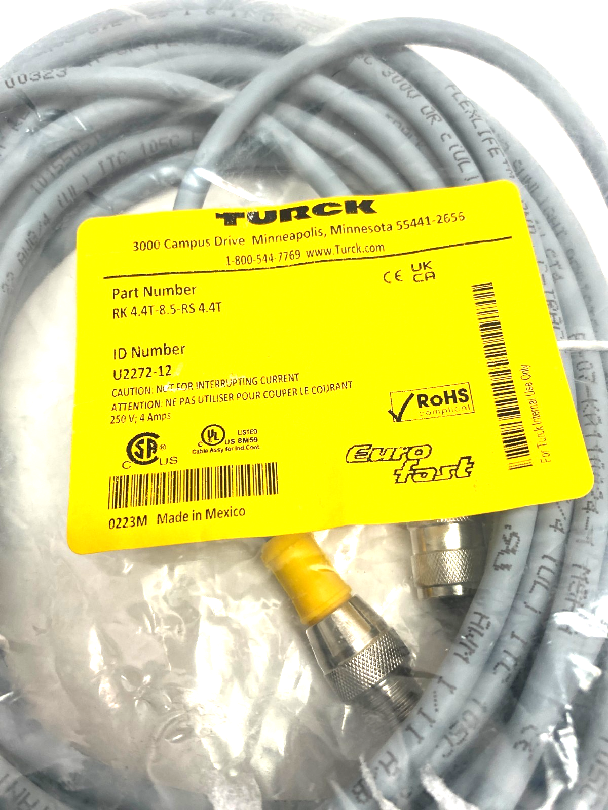 Turck RK 4.4T-8.5-RS 4.4T Eurofast Double Ended Cordset U2272-12 - Maverick Industrial Sales