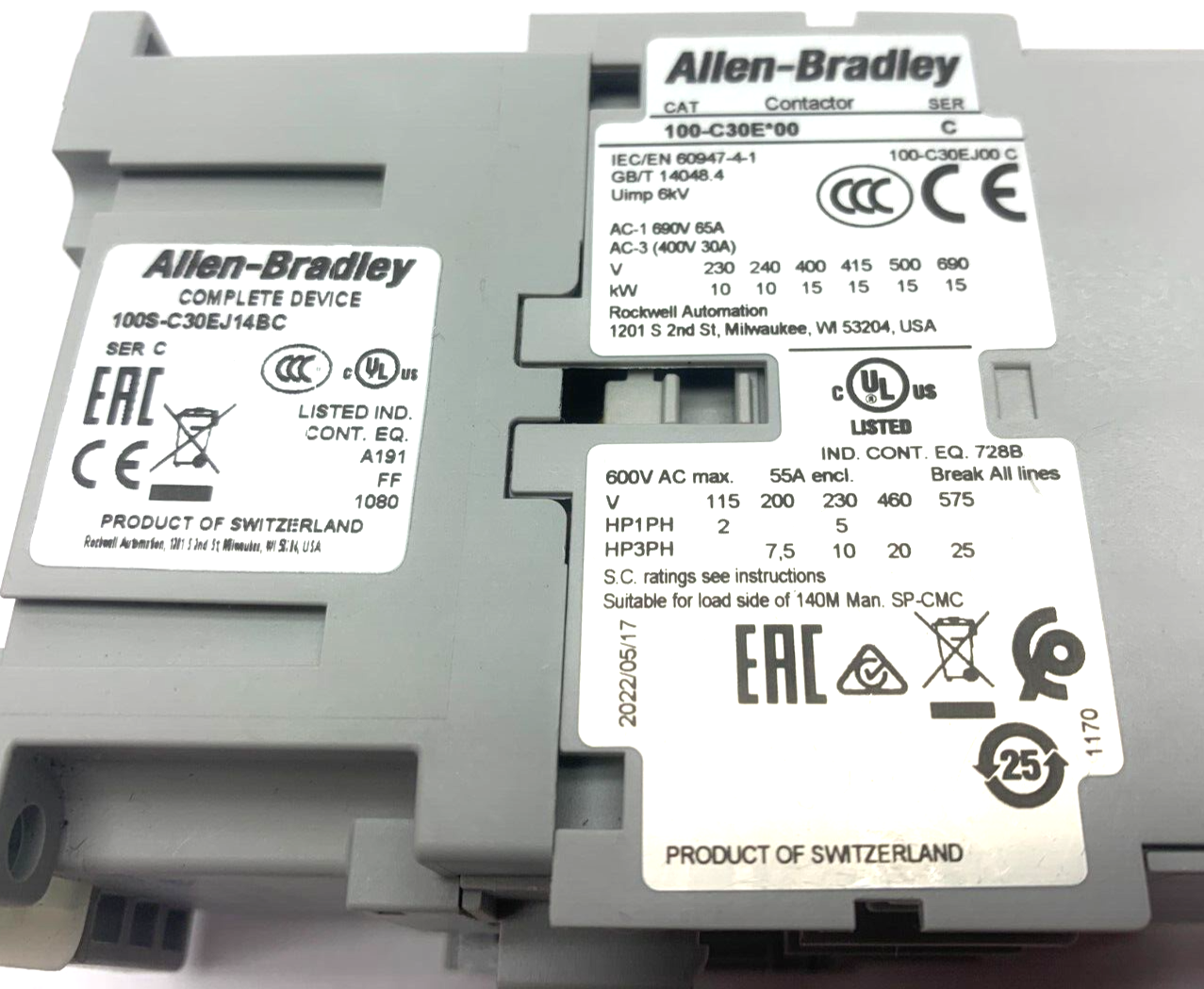 Allen Bradley 100S-C30EJ14BC Ser C GuardMaster Safety Contactor BB04 - Maverick Industrial Sales