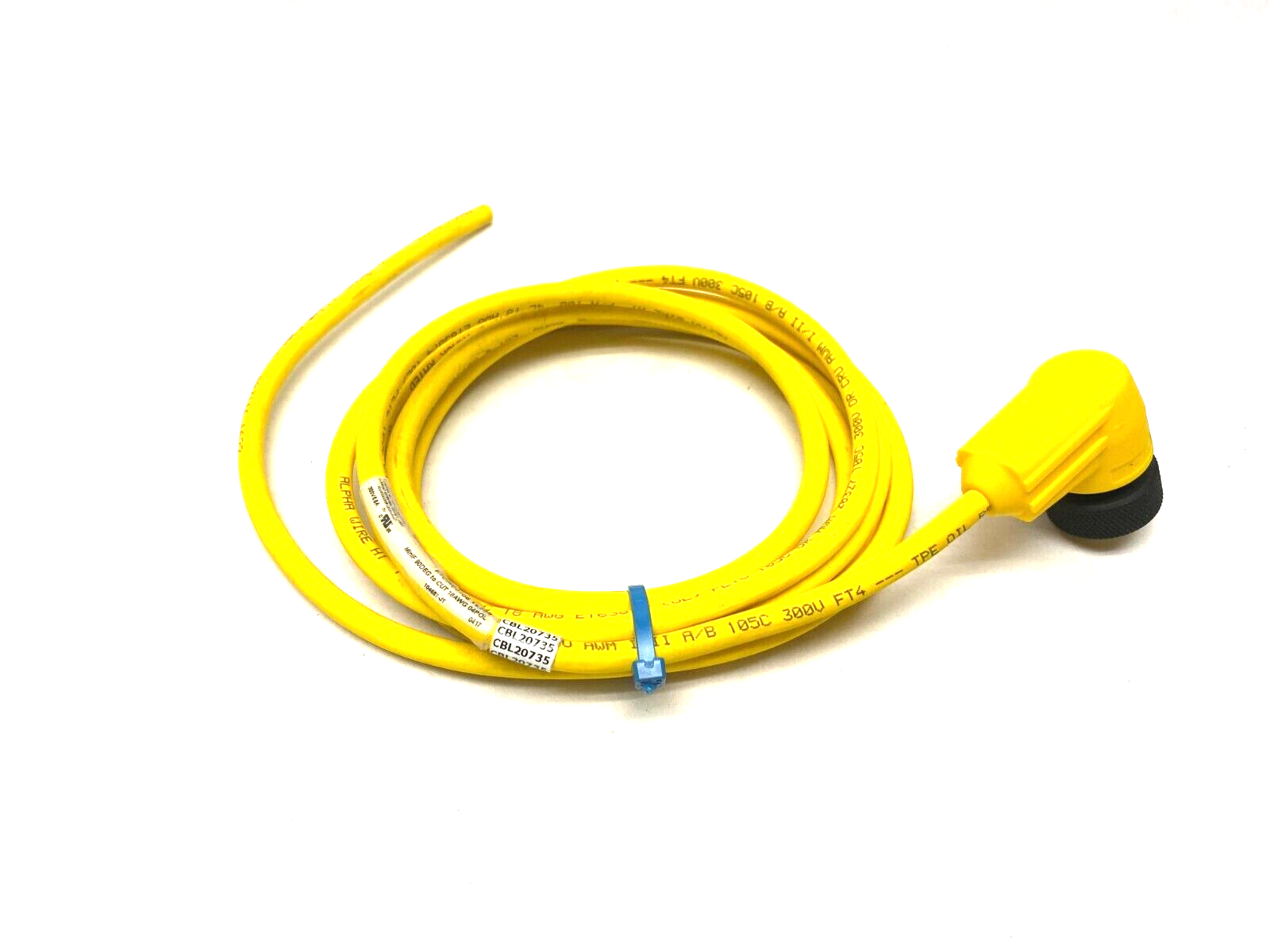 AlphaWire KW0400108 YL358 MiniF 90 Degree to Cut Cordset 4-Pole CUT TO 7 FOOT - Maverick Industrial Sales