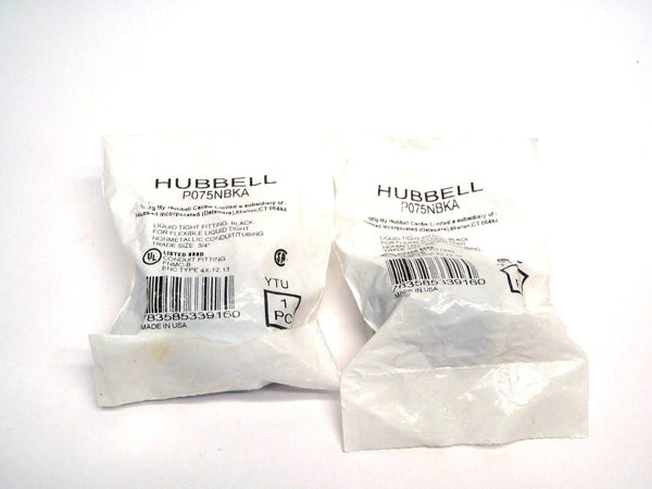 Hubbell P075NBKA 3/4" Non-Metallic Liquid Tight Conduit Fitting Black LOT OF 2 - Maverick Industrial Sales