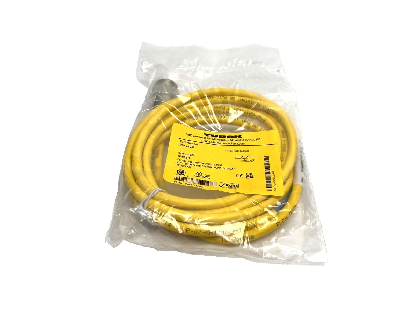 Turck RSM 40-2M Cordset 7/8" Male 4-Pin 2m U2084-1 - Maverick Industrial Sales