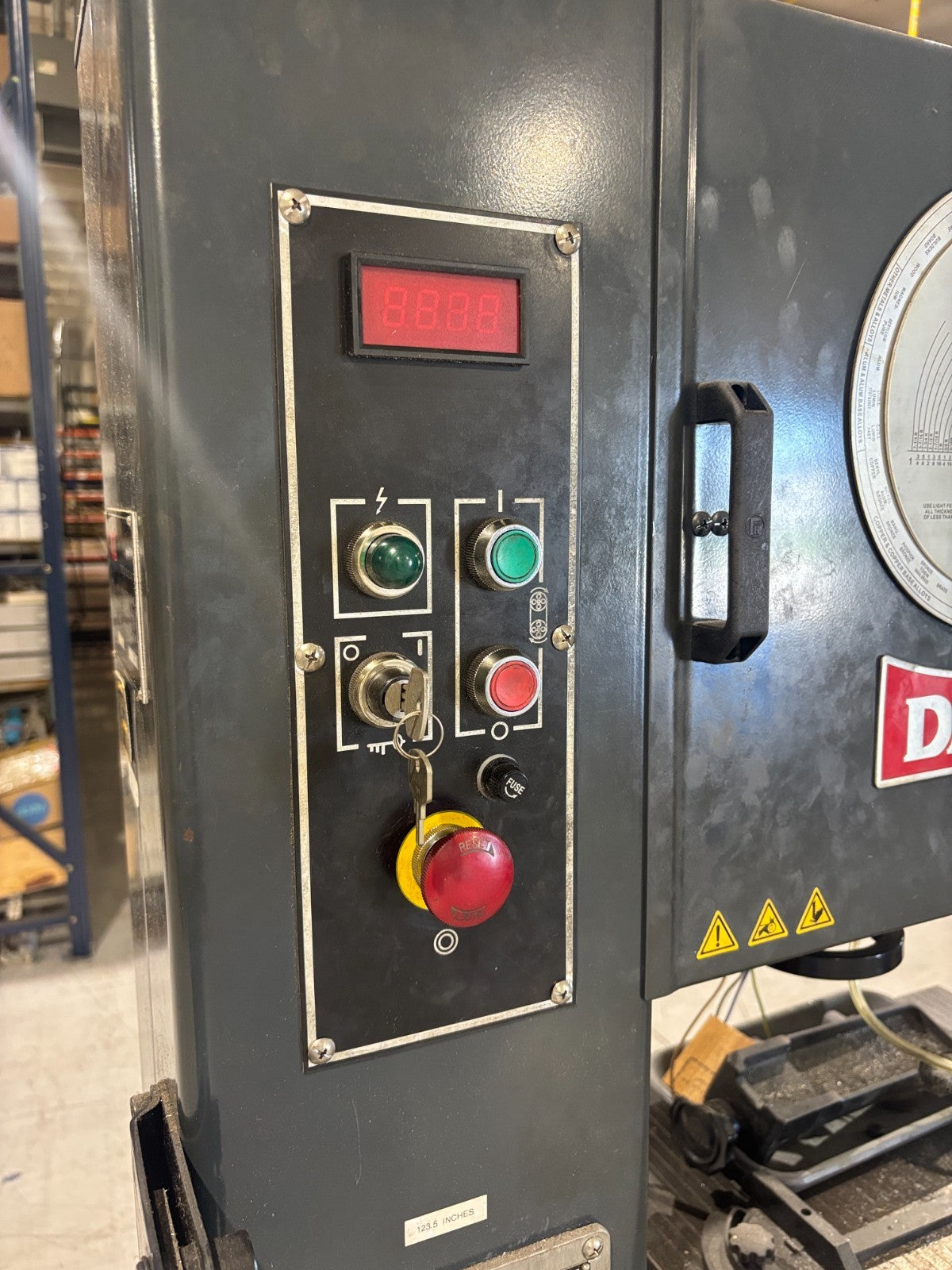 Dake V-16 Vertical Bandsaw, 2HP, 2.5kVA Welder, 230, Blade welder grinder shear - Maverick Industrial Sales