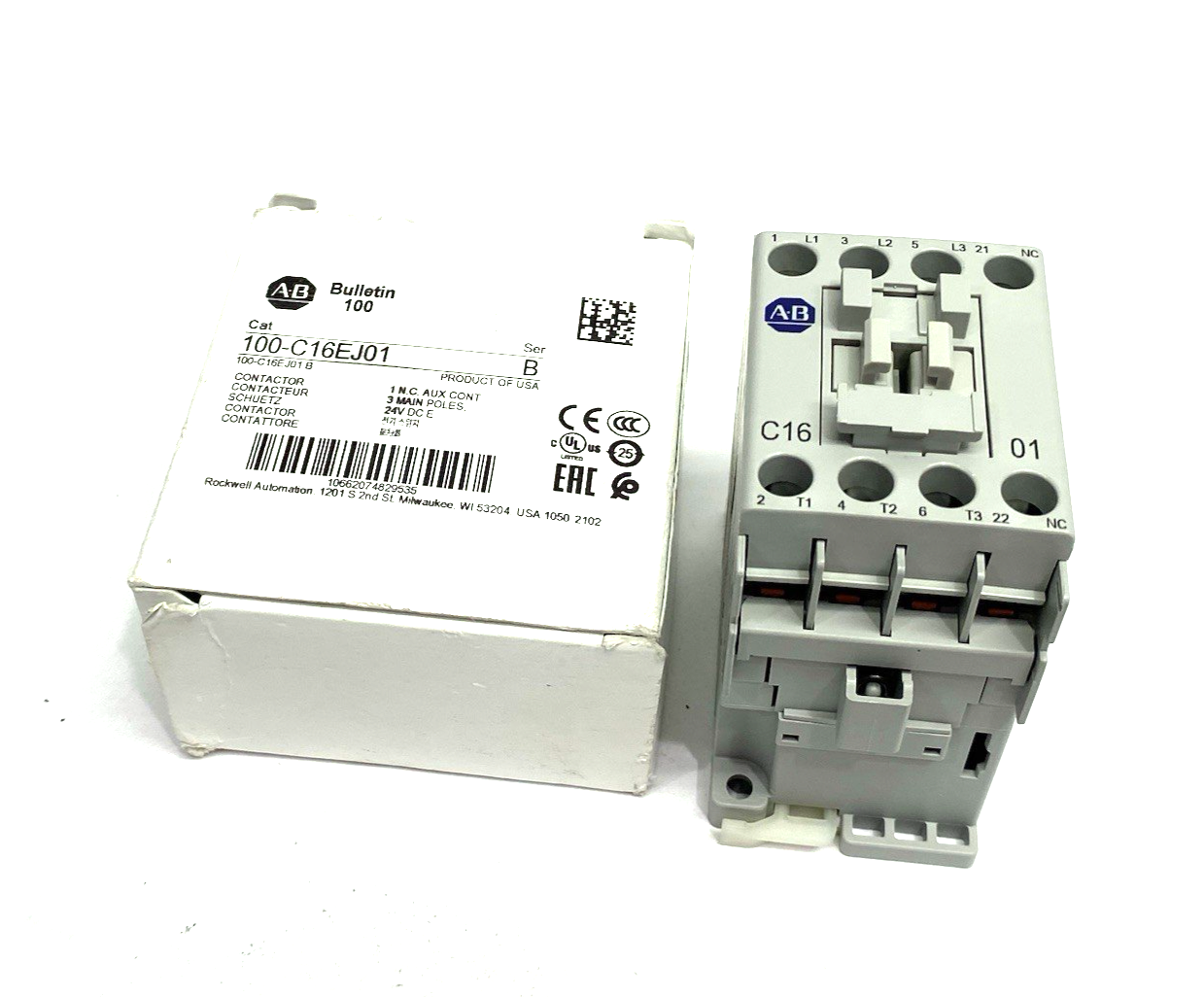 Allen Bradley 100-C16EJ01 Ser. B IEC 16 A Contactor, 0 NO Contact & 1 NC Contact - Maverick Industrial Sales