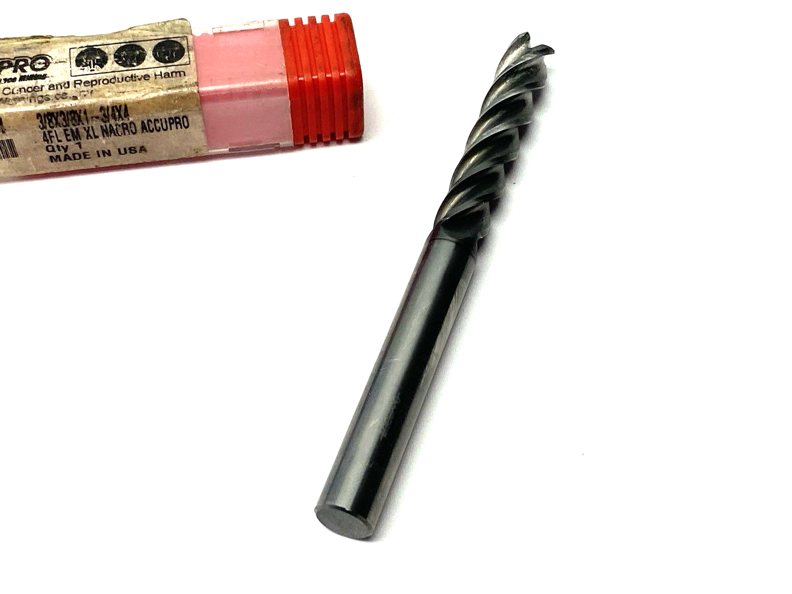 62920434 | Accupro Square End Mill: 3/8" Dia, 1-3/4" LOC, 4 Flute, Solid Carbide - Used - Maverick Industrial Sales