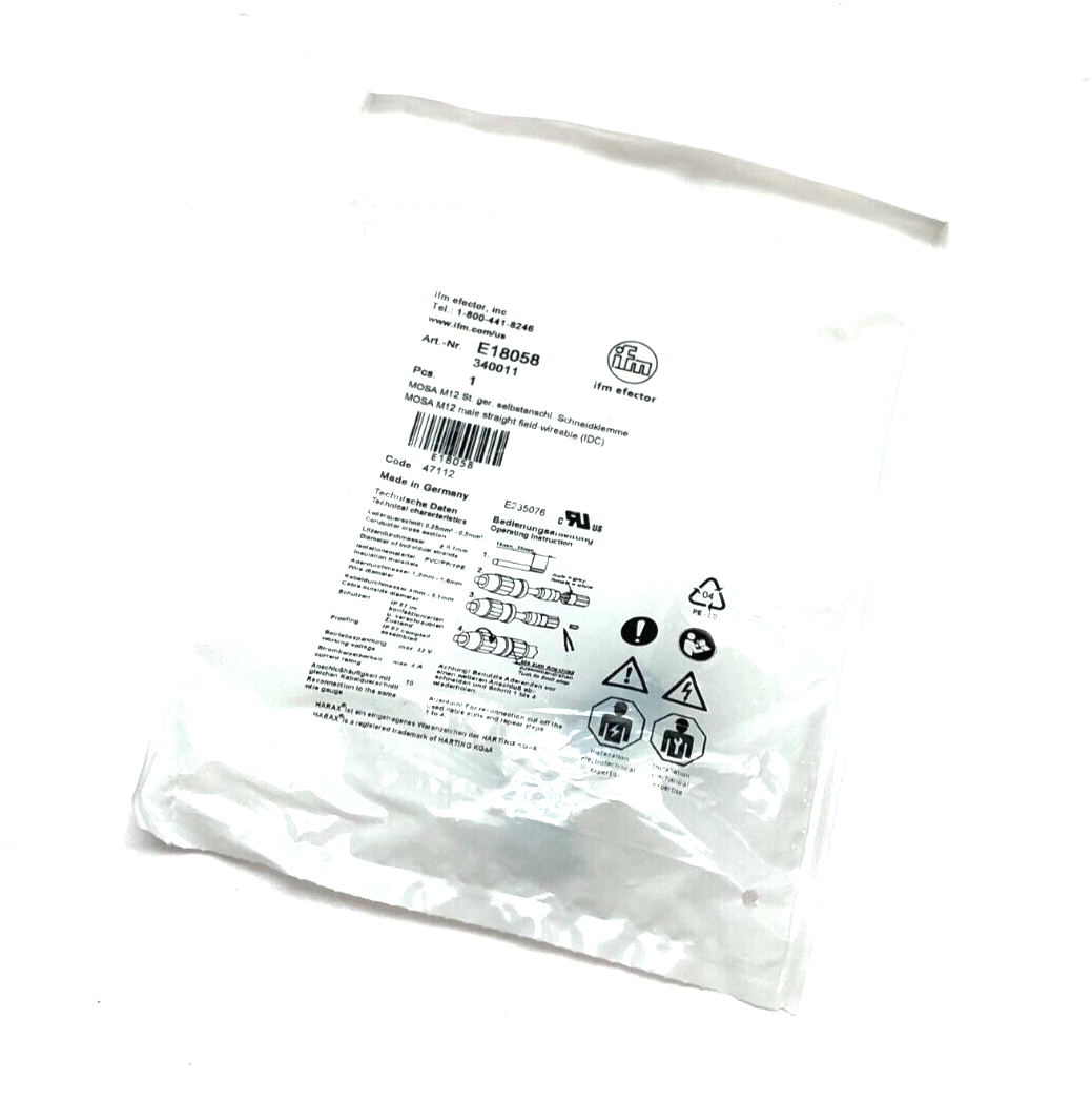 Ifm Efector E18058 Straight M12 Male Field Wireable Connector 4-Pin 340011 - Maverick Industrial Sales