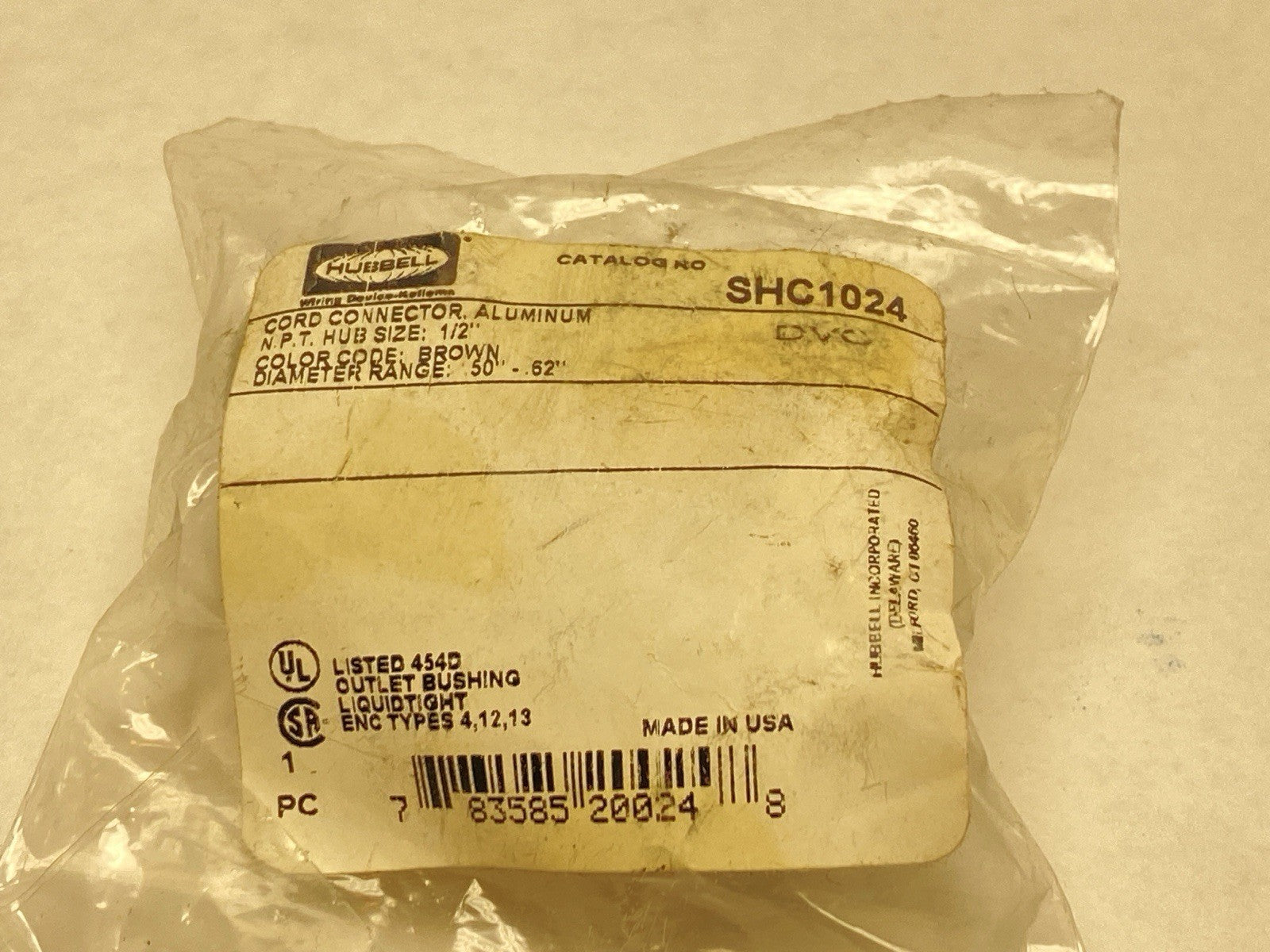 Hubbell SHC1024 Kellems Aluminum Cord Connector 1/2" Hub Size 0.5-0.63" - Maverick Industrial Sales