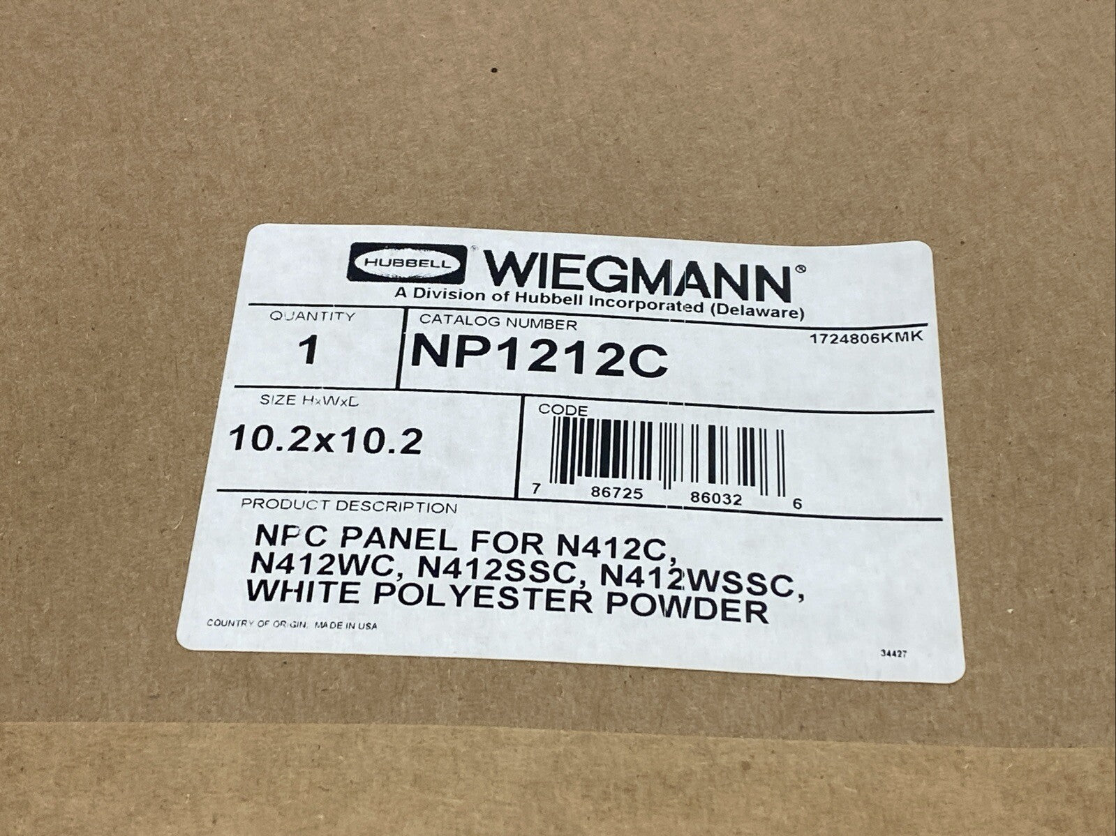 Hubbell NP1212C Wiegmann NPC Panel For Enclosure 12" x 12" - Maverick Industrial Sales