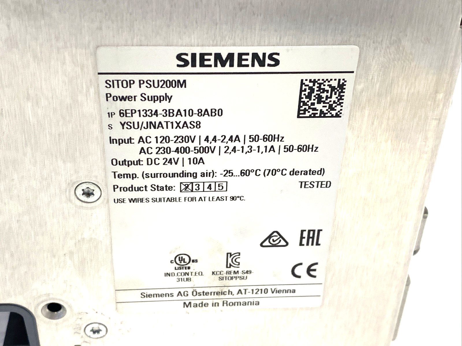 6EP1334-3BA10-8AB0 | Siemens SITOP PSU200M Power Supply 10A 24VDC - Used - Maverick Industrial Sales
