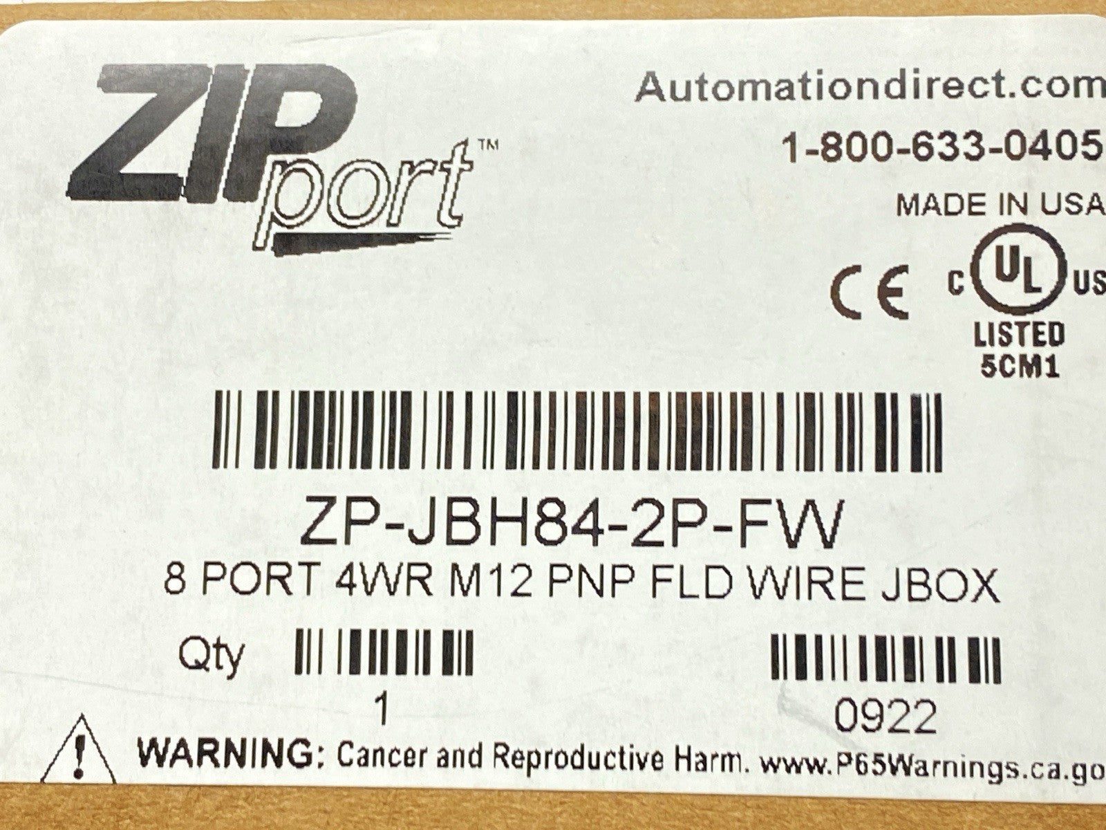 ZP-JBH84-2P-FW | Automation Direct ZIPport Junction Block 8-Port M12 5-Pin 3A 48V - New – Open box - Maverick Industrial Sales