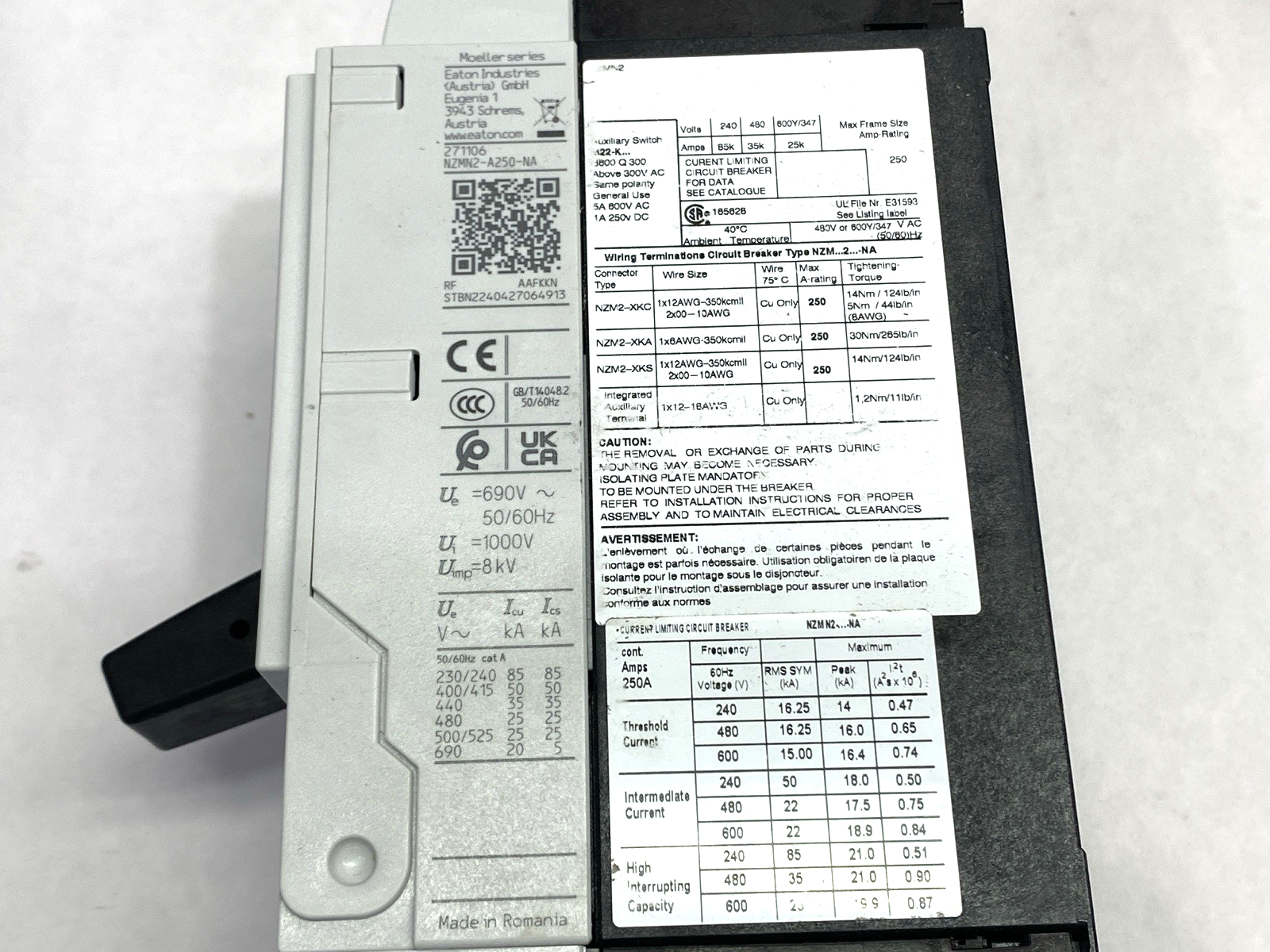 Eaton NZMN2-A250-NA Molded Case Circuit Breaker 3-Pole 250A - Maverick Industrial Sales