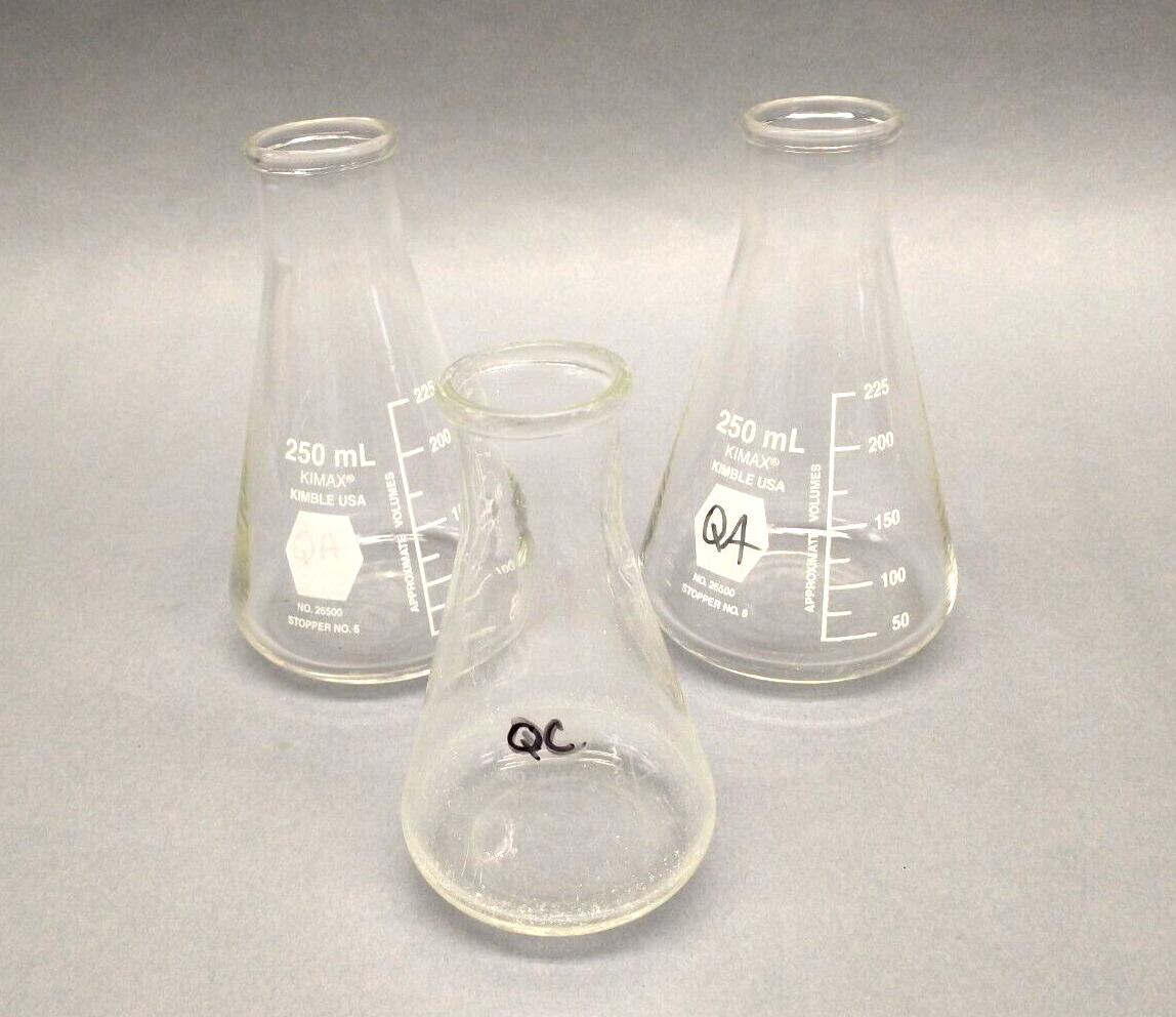 Kimble Kimax (2) 26500-250 250mL & 26650-125 125mL Erlenmeyer Flask SET OF 3 - Maverick Industrial Sales