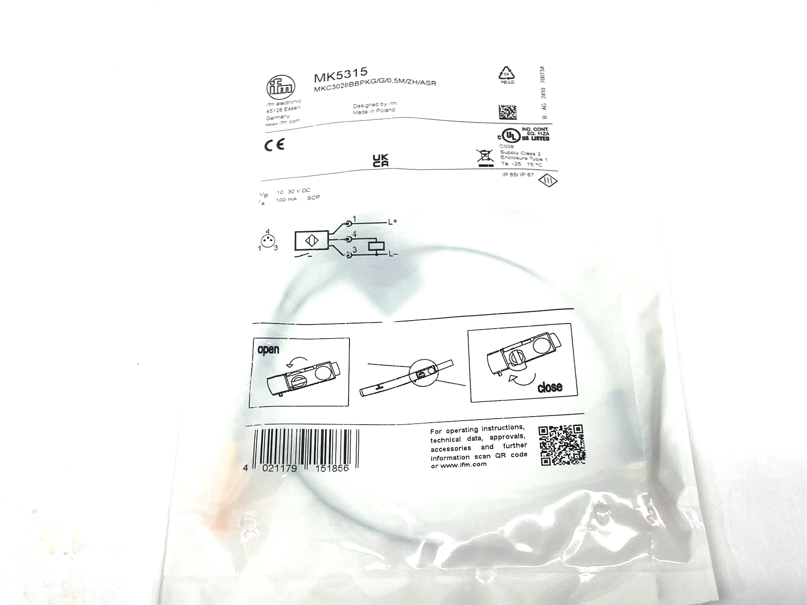 MK5315 | Ifm C-Slot Cylinder Sensor M8 Connector MKC3028BBPKG/G/0,5M/ZH/ASR - New - Maverick Industrial Sales