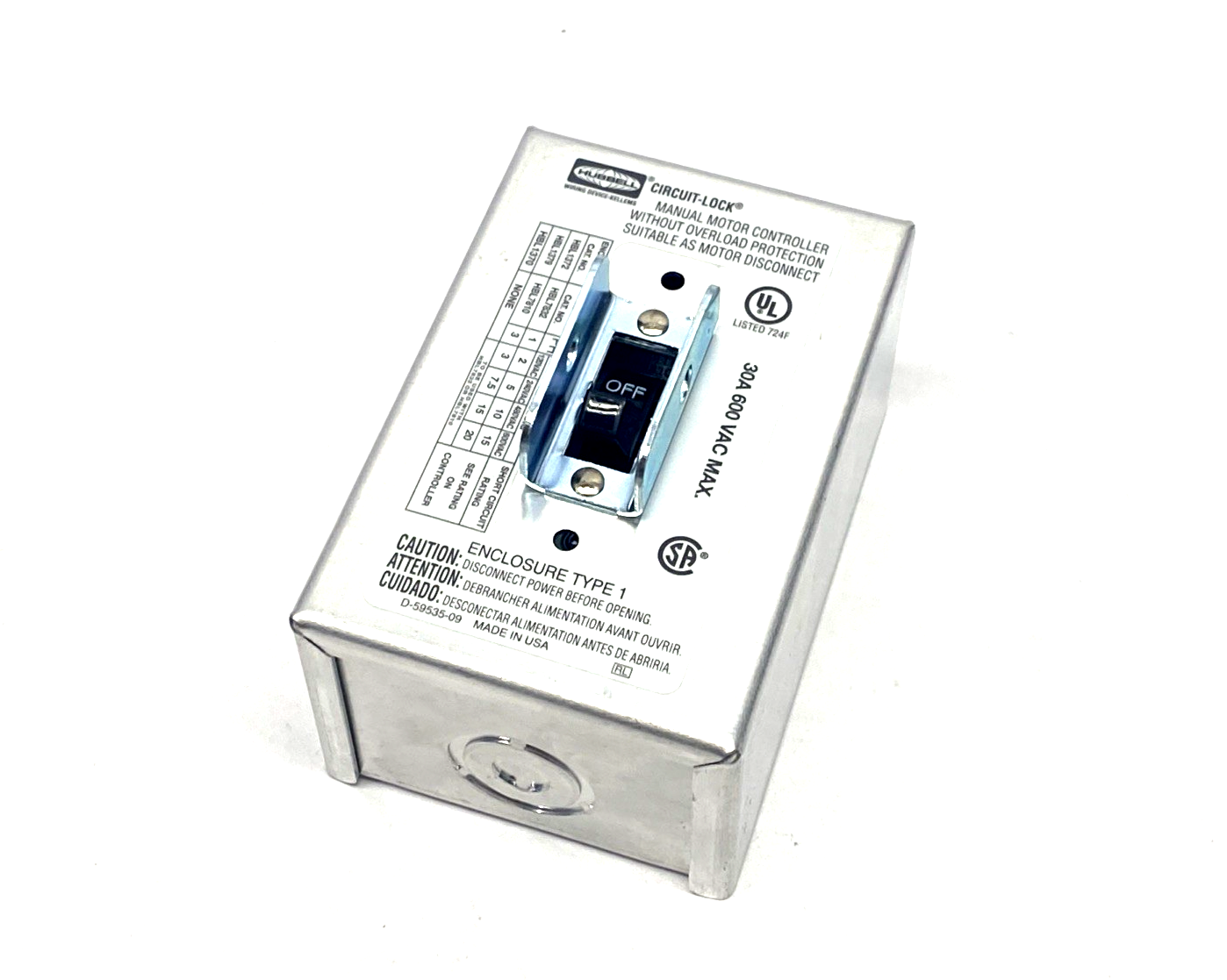 HBL1389 | Hubbell Manual Motor Switch, 30A, 3P, 3-Phase D - New - Maverick Industrial Sales