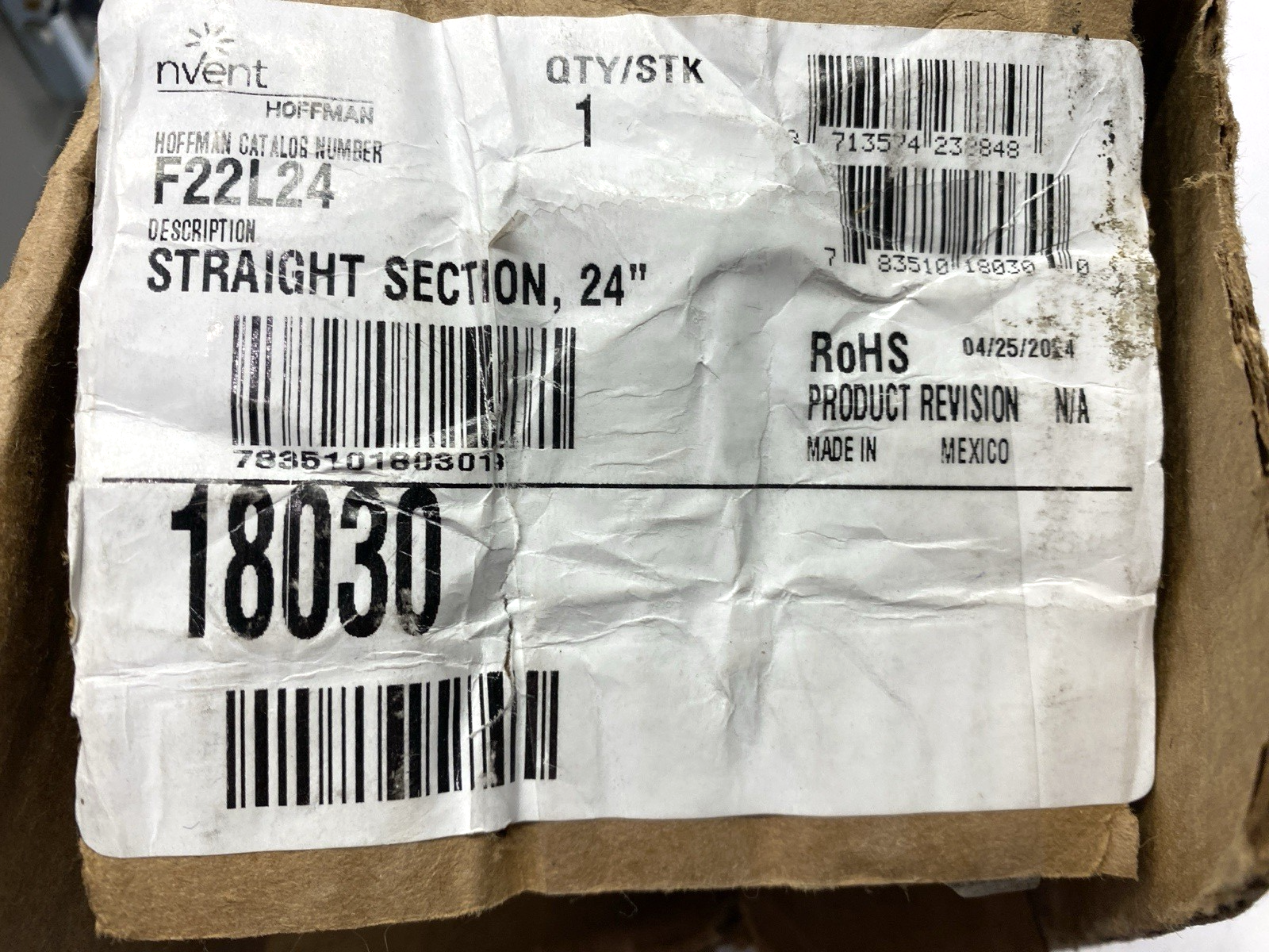 F22L24 | Hoffman Straight Section Lay-in Hinged-Cover 18030 NO HARDWARE - New – Open box - Maverick Industrial Sales