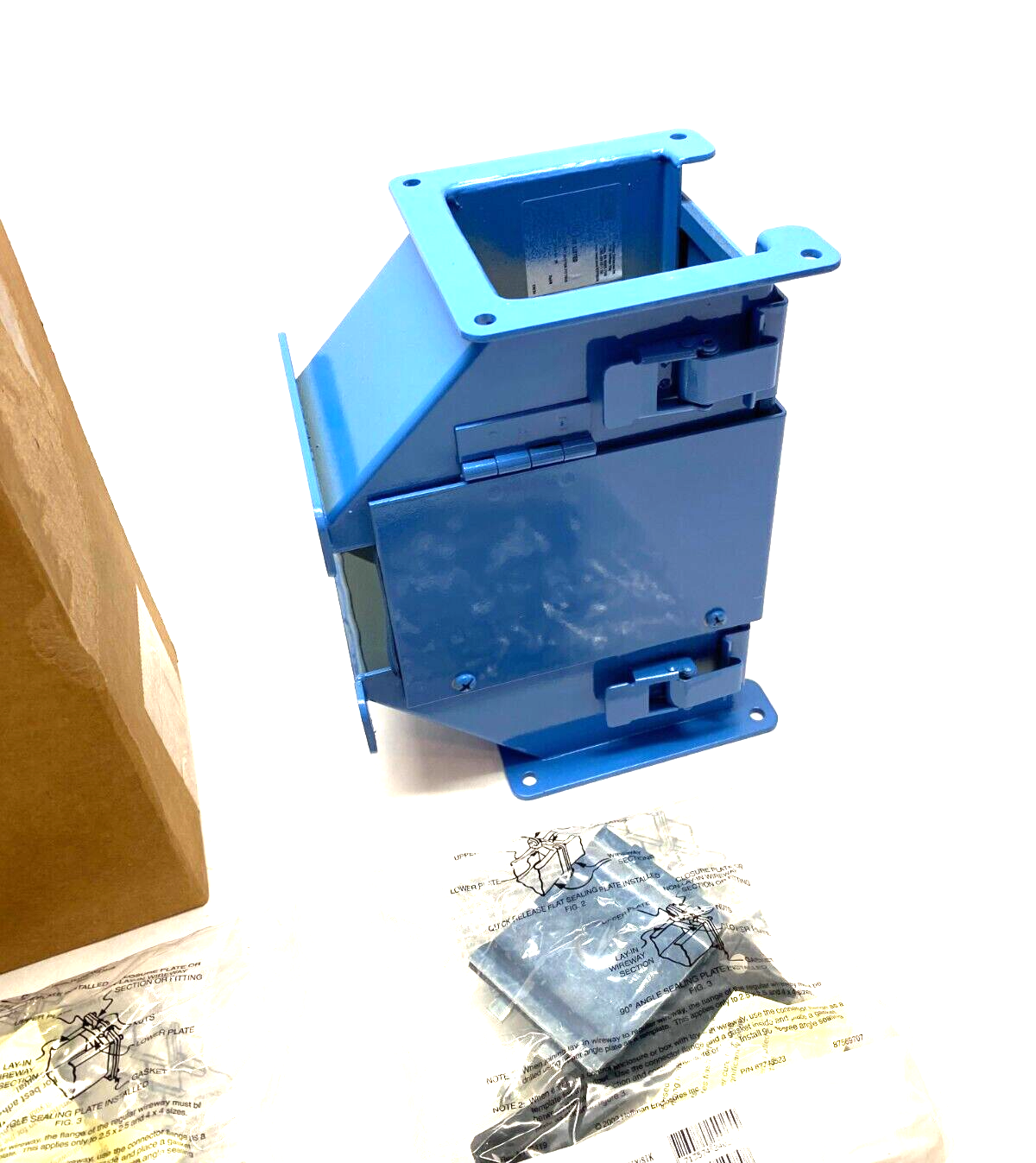 Hoffman F44LTC nVent Lay-In Tee Fitting, Top Out Open Hinged Cover PAINTED BLUE - Maverick Industrial Sales